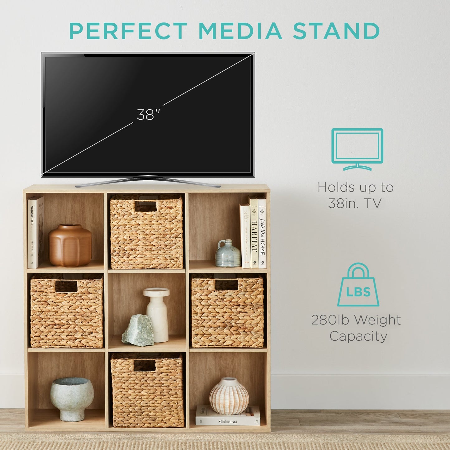 9-Cube Bookshelf, 13.5in Storage Display w/ Removable Panels, Customizable