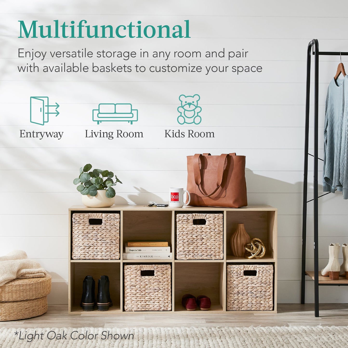 8-Cube Bookshelf, 13.5in Storage Display w/ Removable Panels, Customizable
