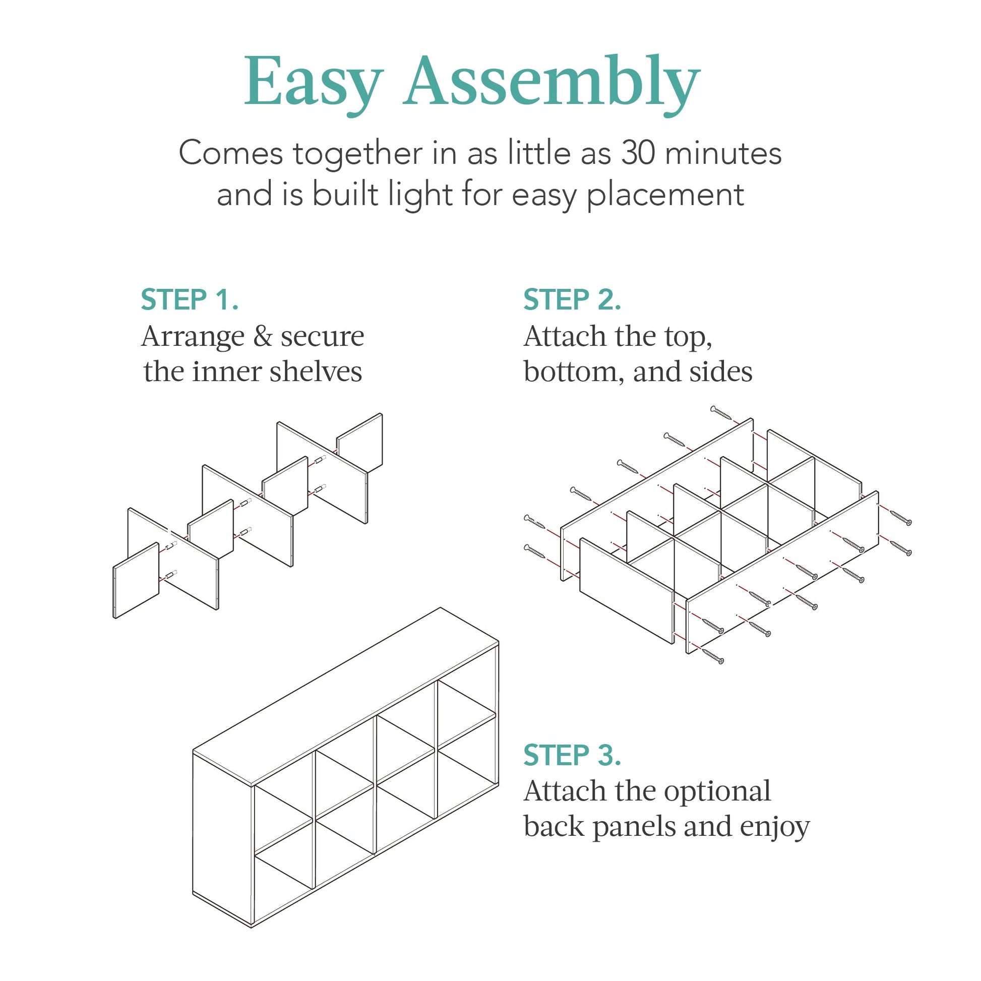8-Cube Bookshelf, 13.5in Storage Display w/ Removable Panels, Customizable