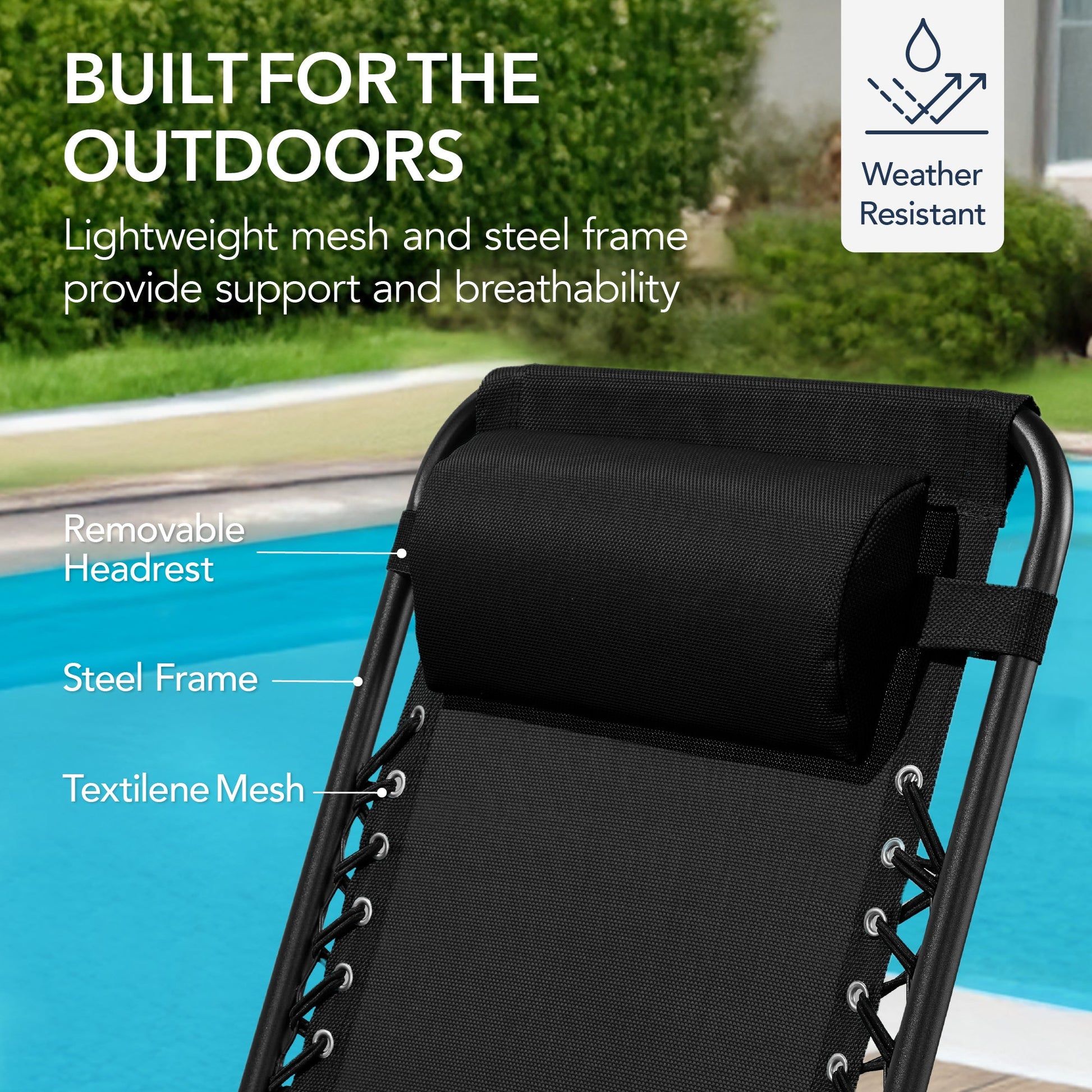 Folding Outdoor Zero Gravity Rocking Lounge Chair w/ Headrest Pillow