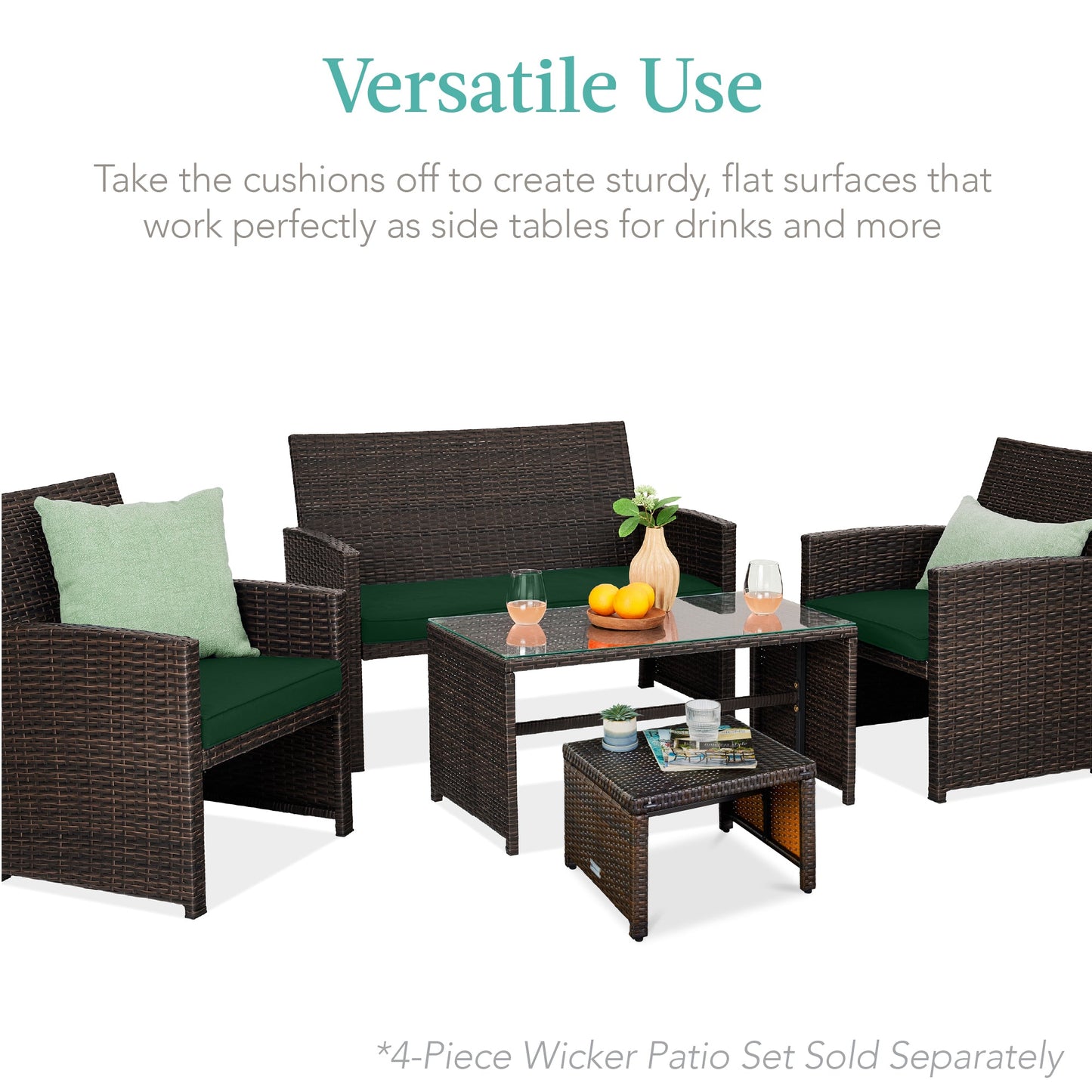 Set of 2 Multipurpose Wicker Ottomans w/ Removable Cushions, Steel Frame