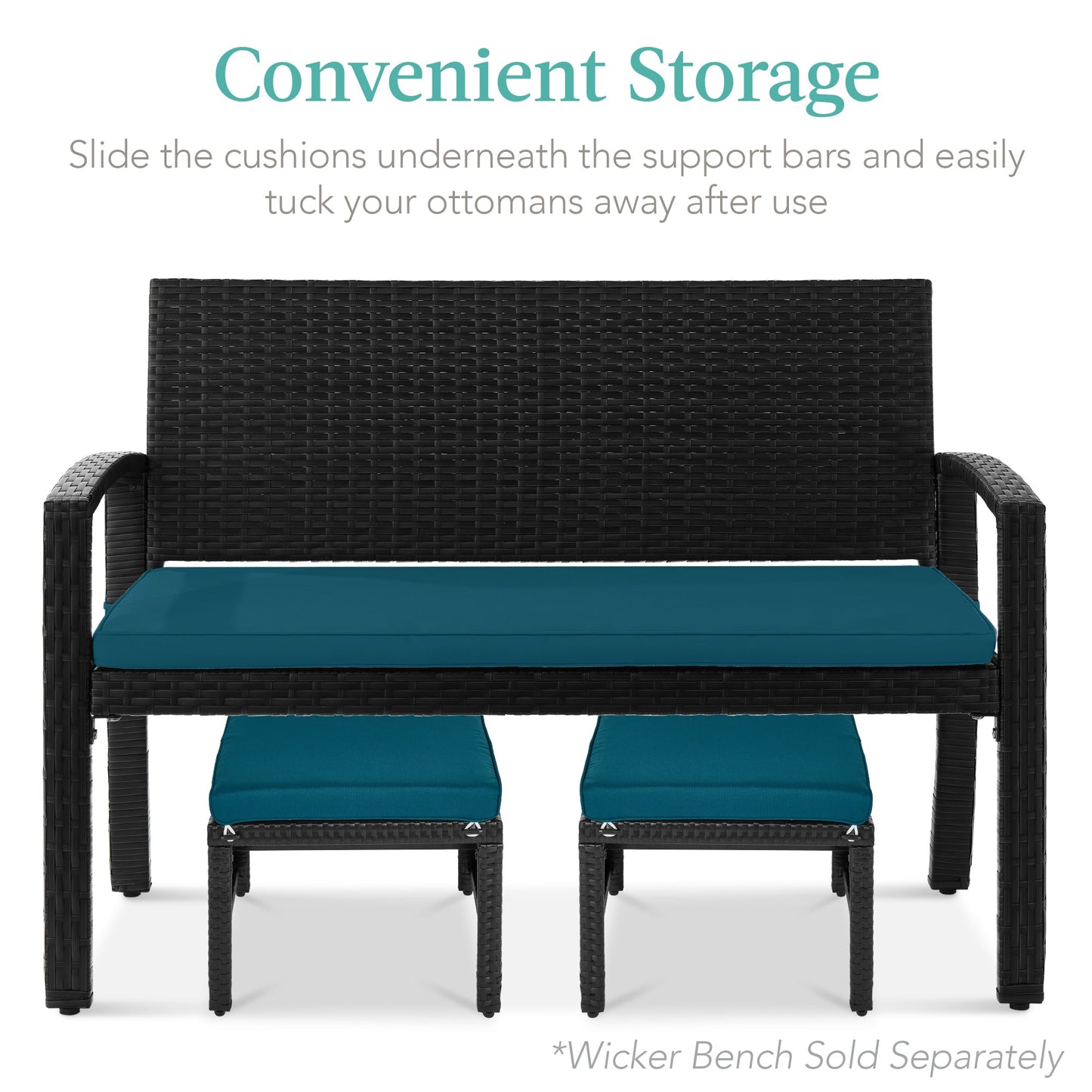 Set of 2 Multipurpose Wicker Ottomans w/ Removable Cushions, Steel Frame