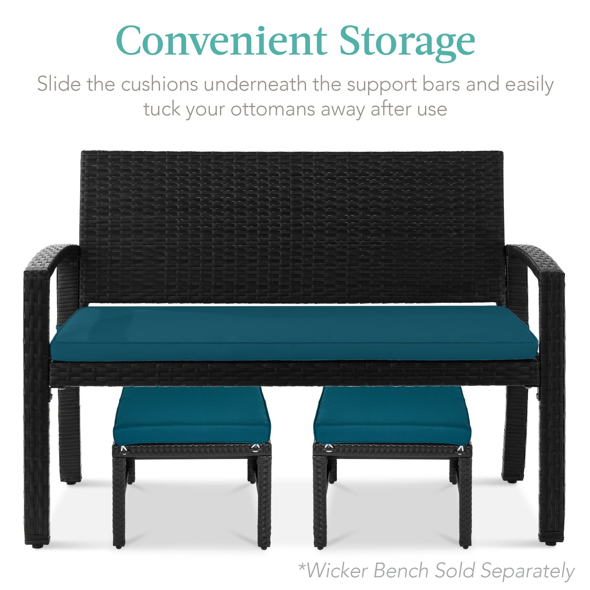 Set of 2 Multipurpose Wicker Ottomans w/ Removable Cushions, Steel Frame