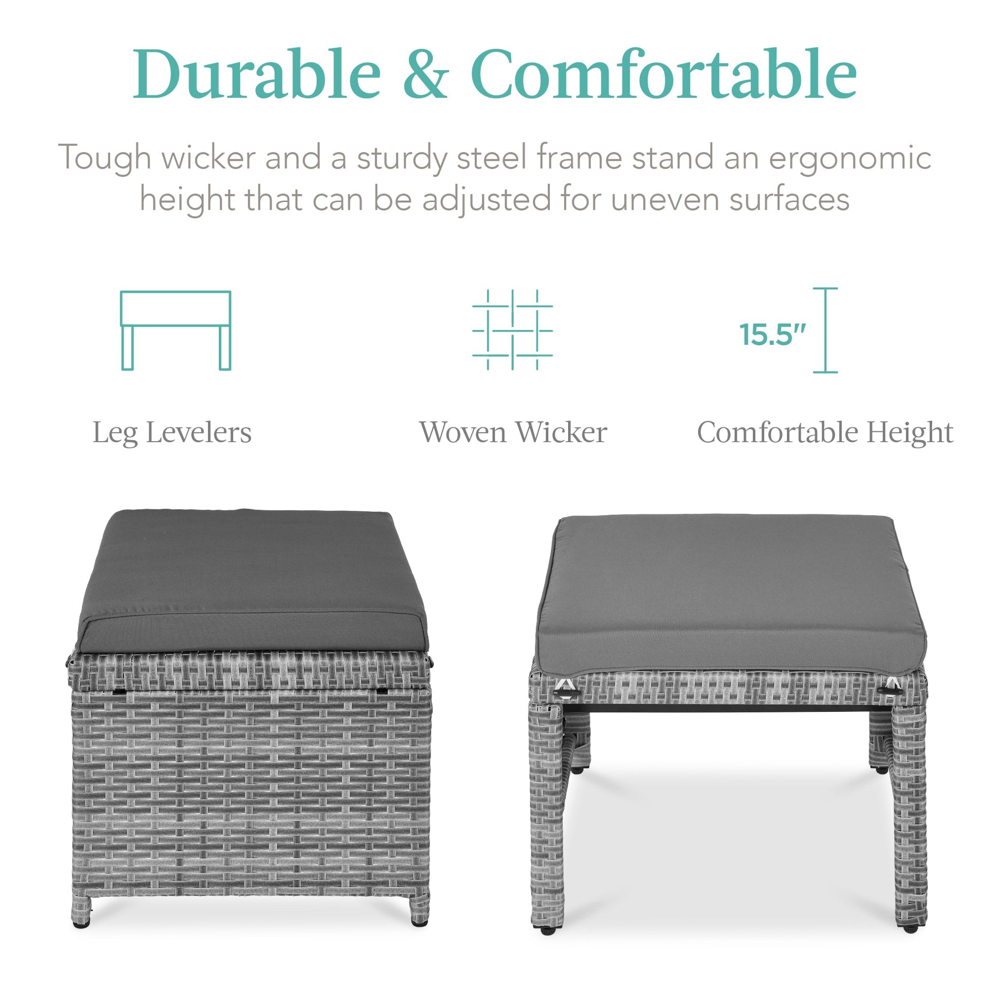 Set of 2 Multipurpose Wicker Ottomans w/ Removable Cushions, Steel Frame
