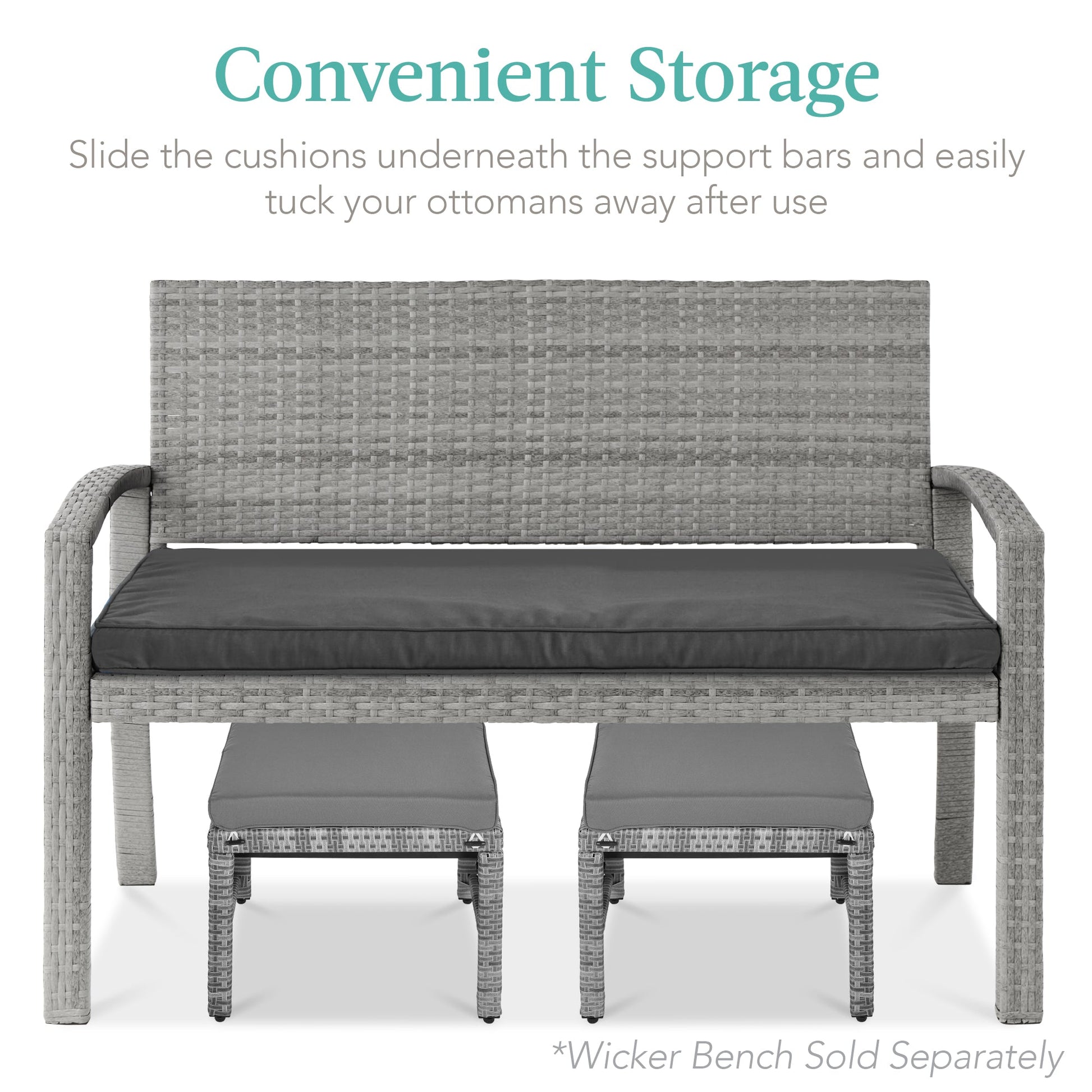 Set of 2 Multipurpose Wicker Ottomans w/ Removable Cushions, Steel Frame
