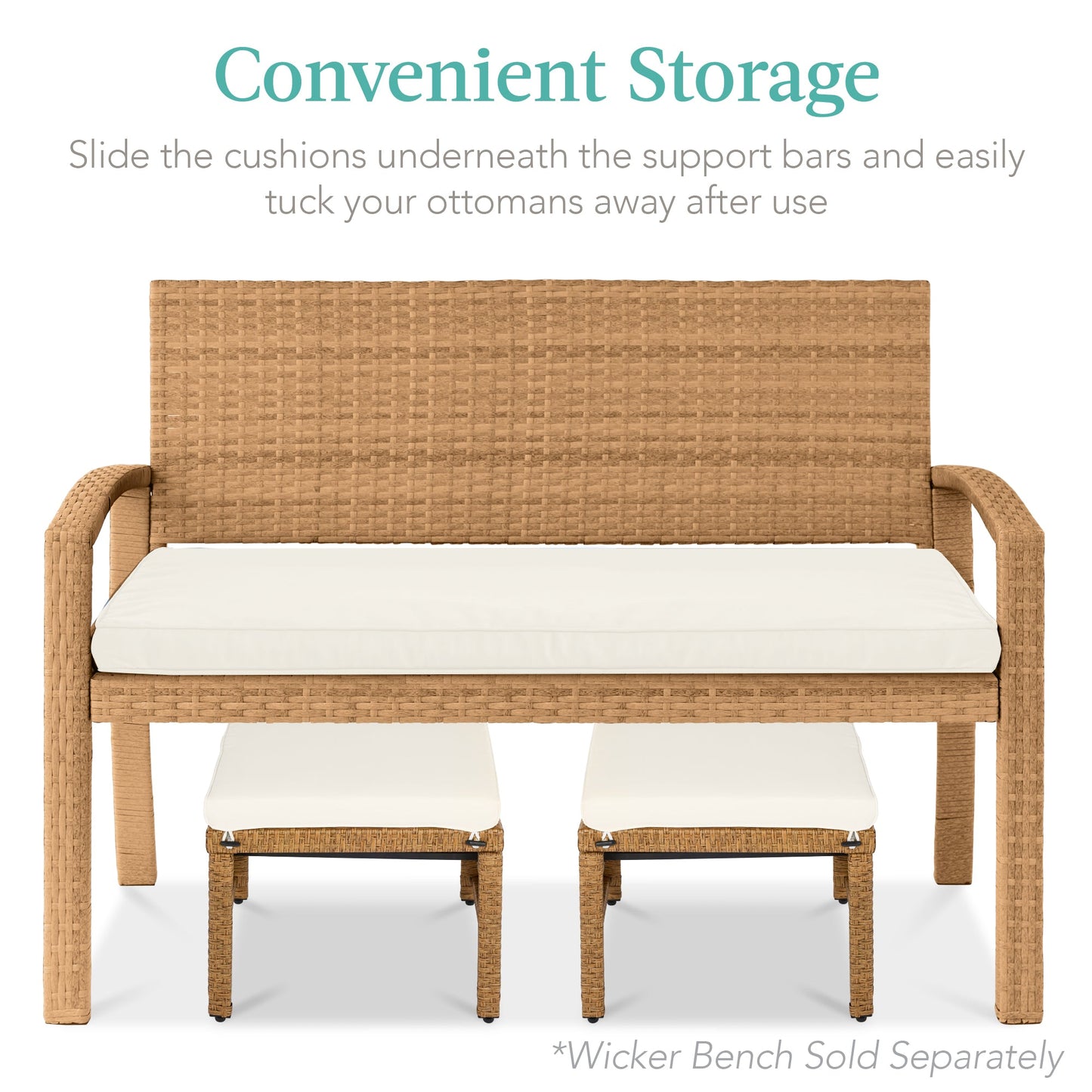 Set of 2 Multipurpose Wicker Ottomans w/ Removable Cushions, Steel Frame