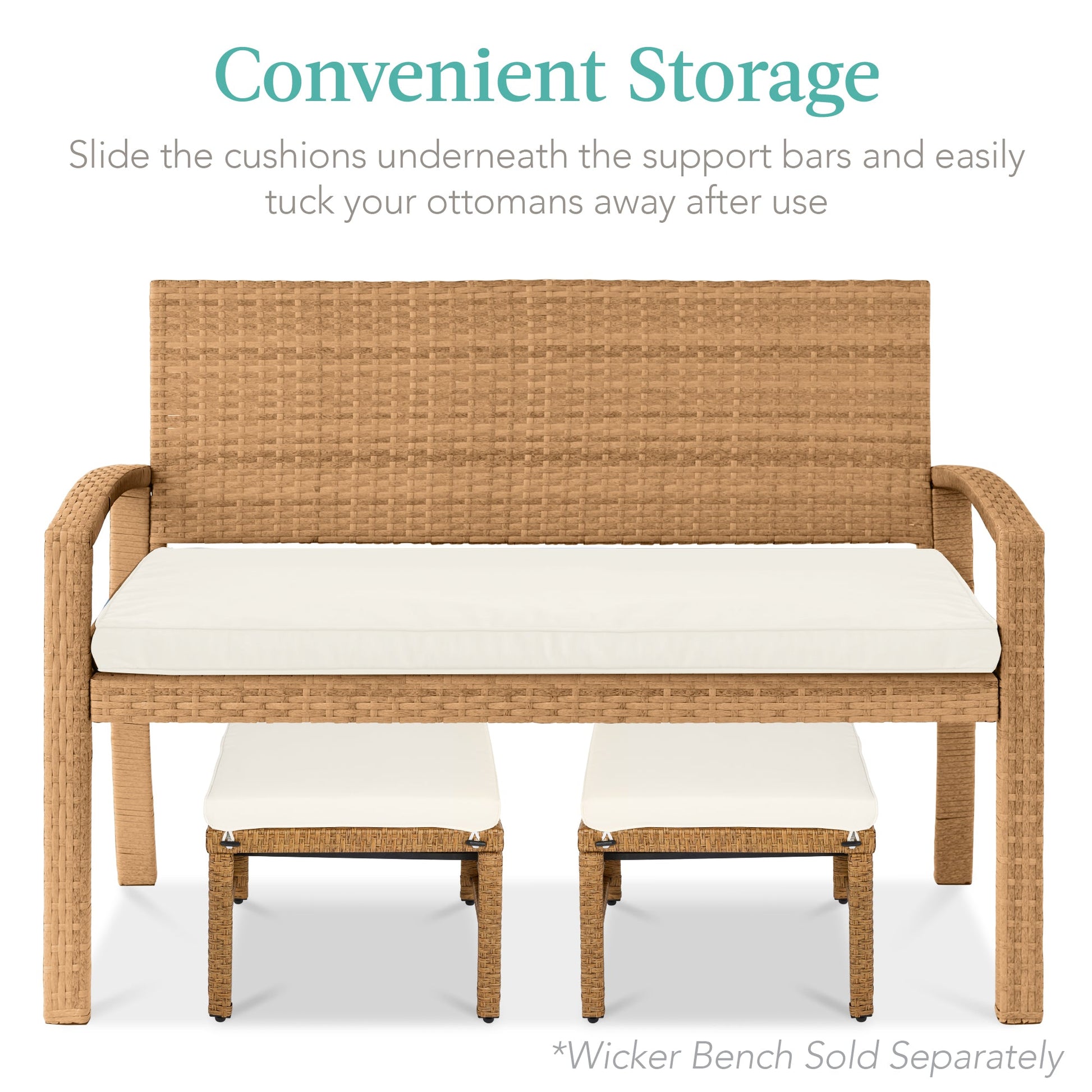 Set of 2 Multipurpose Wicker Ottomans w/ Removable Cushions, Steel Frame
