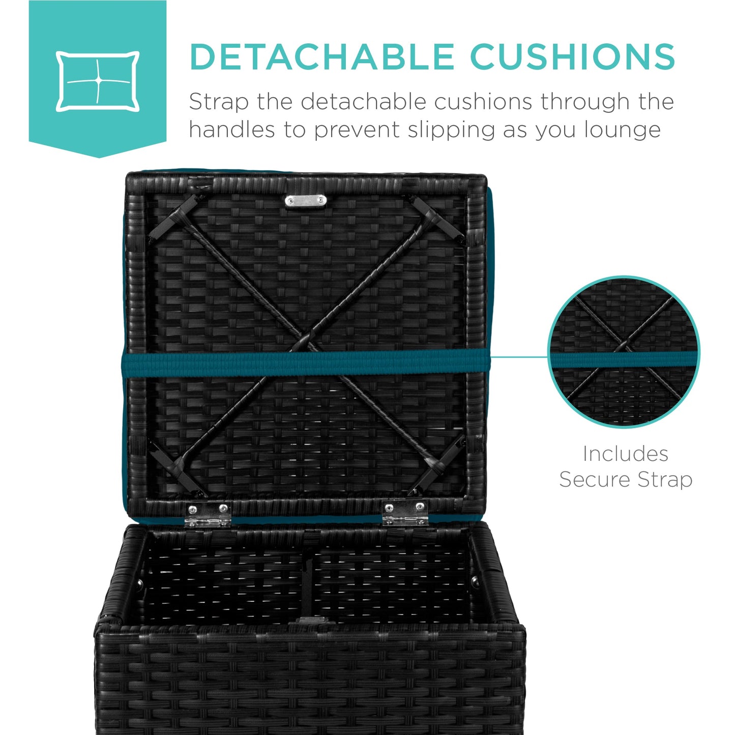Set of 2 Wicker Ottomans, Multipurpose w/ Removable Cushions, Steel Frame
