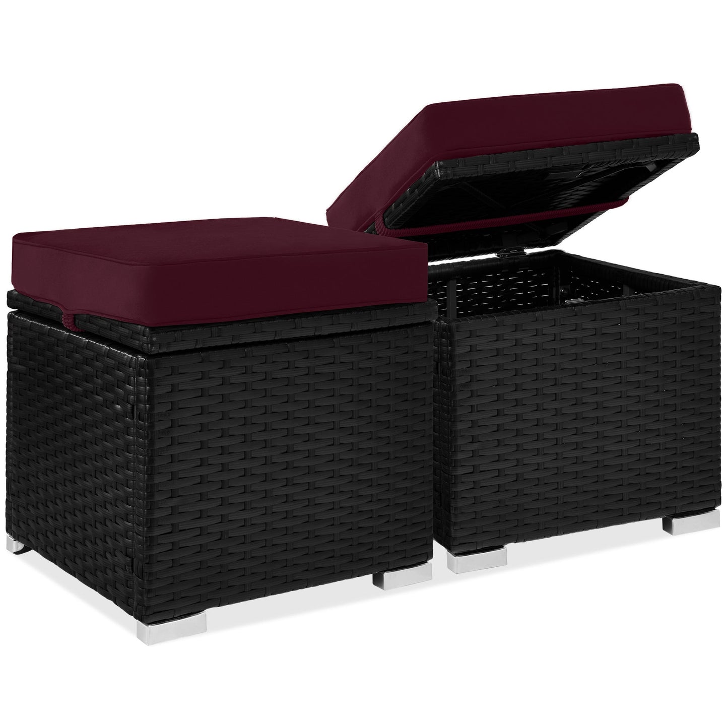 Set of 2 Wicker Ottomans, Multipurpose w/ Removable Cushions, Steel Frame