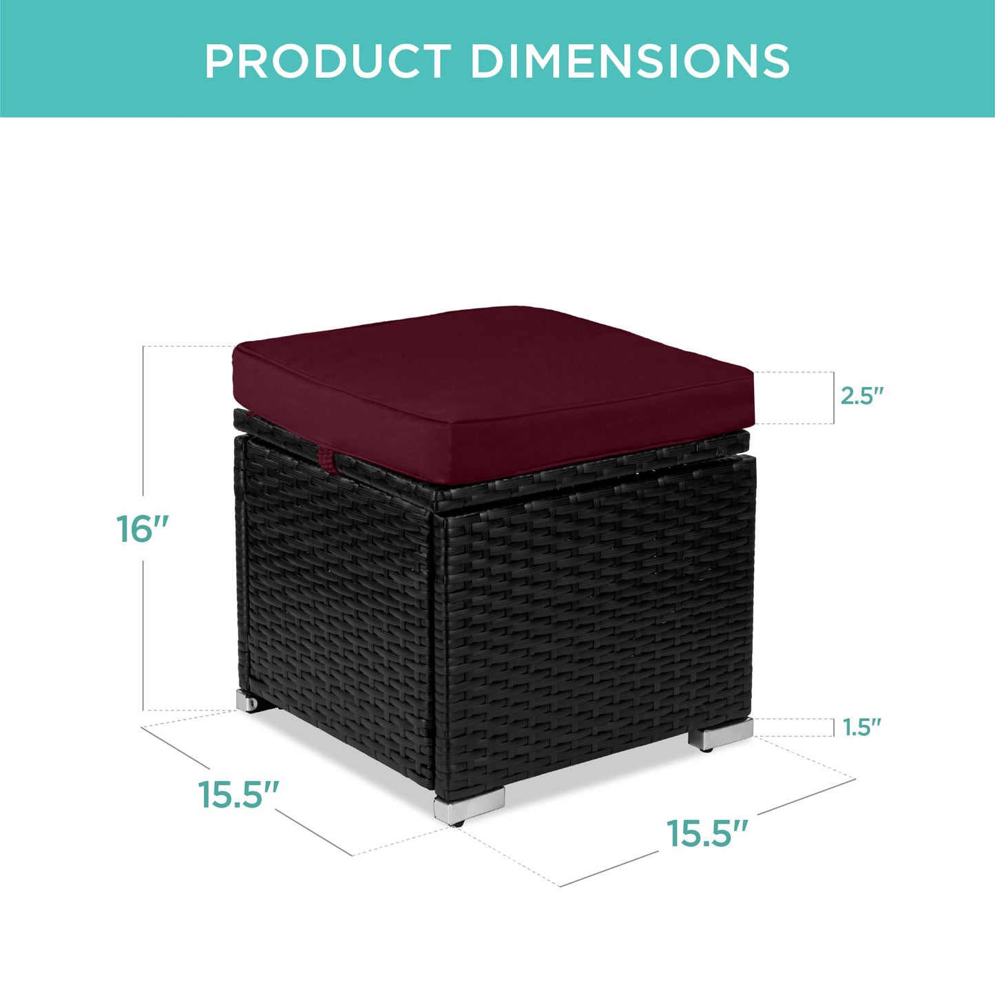 Set of 2 Wicker Ottomans, Multipurpose w/ Removable Cushions, Steel Frame