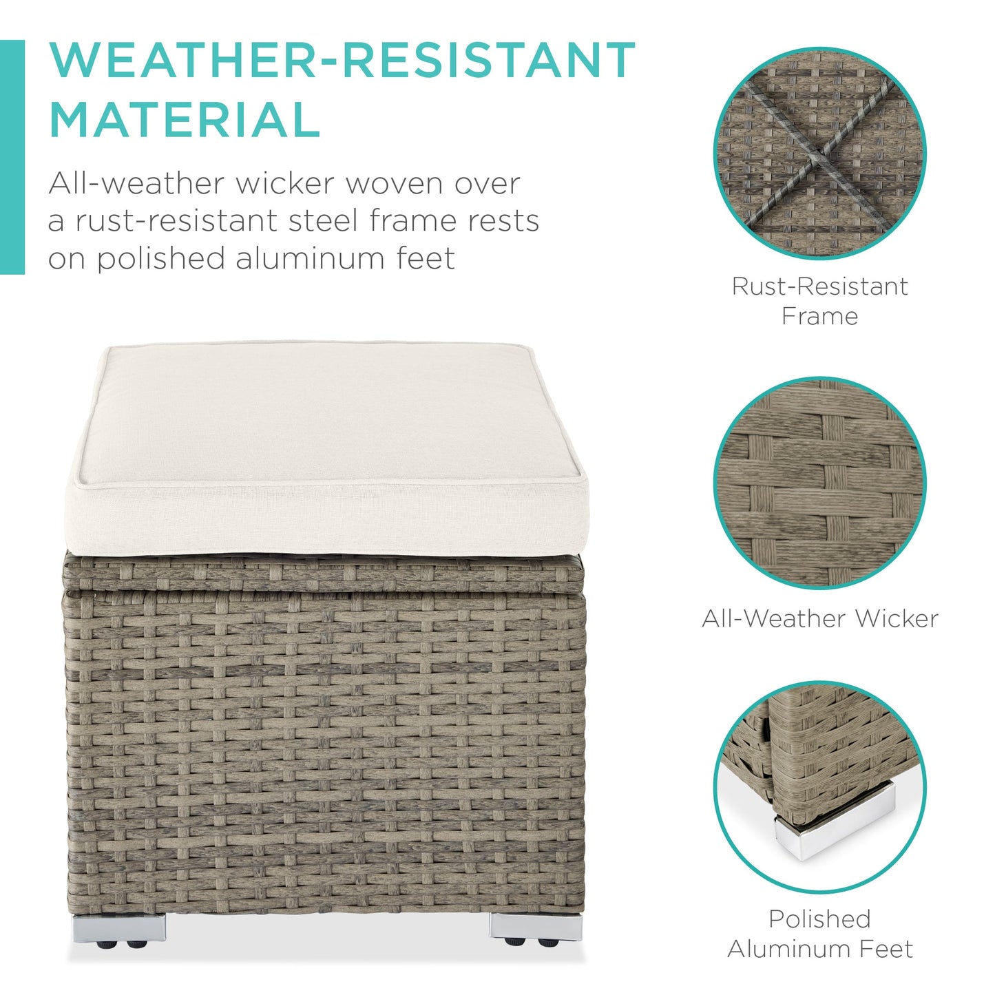 Set of 2 Wicker Ottomans, Multipurpose w/ Removable Cushions, Steel Frame