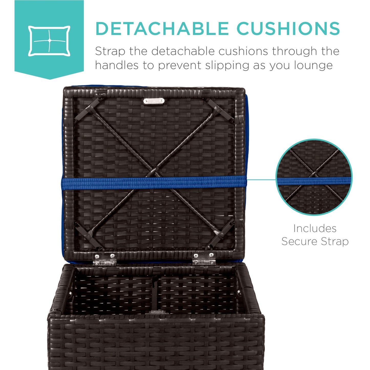 Set of 2 Wicker Ottomans, Multipurpose w/ Removable Cushions, Steel Frame