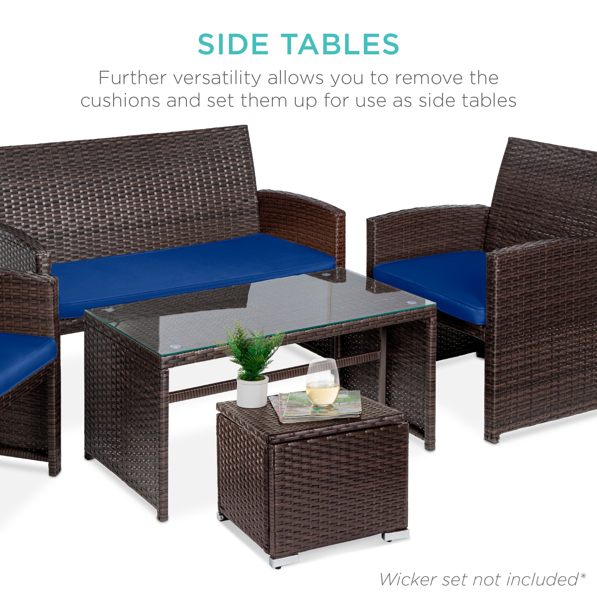 Set of 2 Wicker Ottomans, Multipurpose w/ Removable Cushions, Steel Frame
