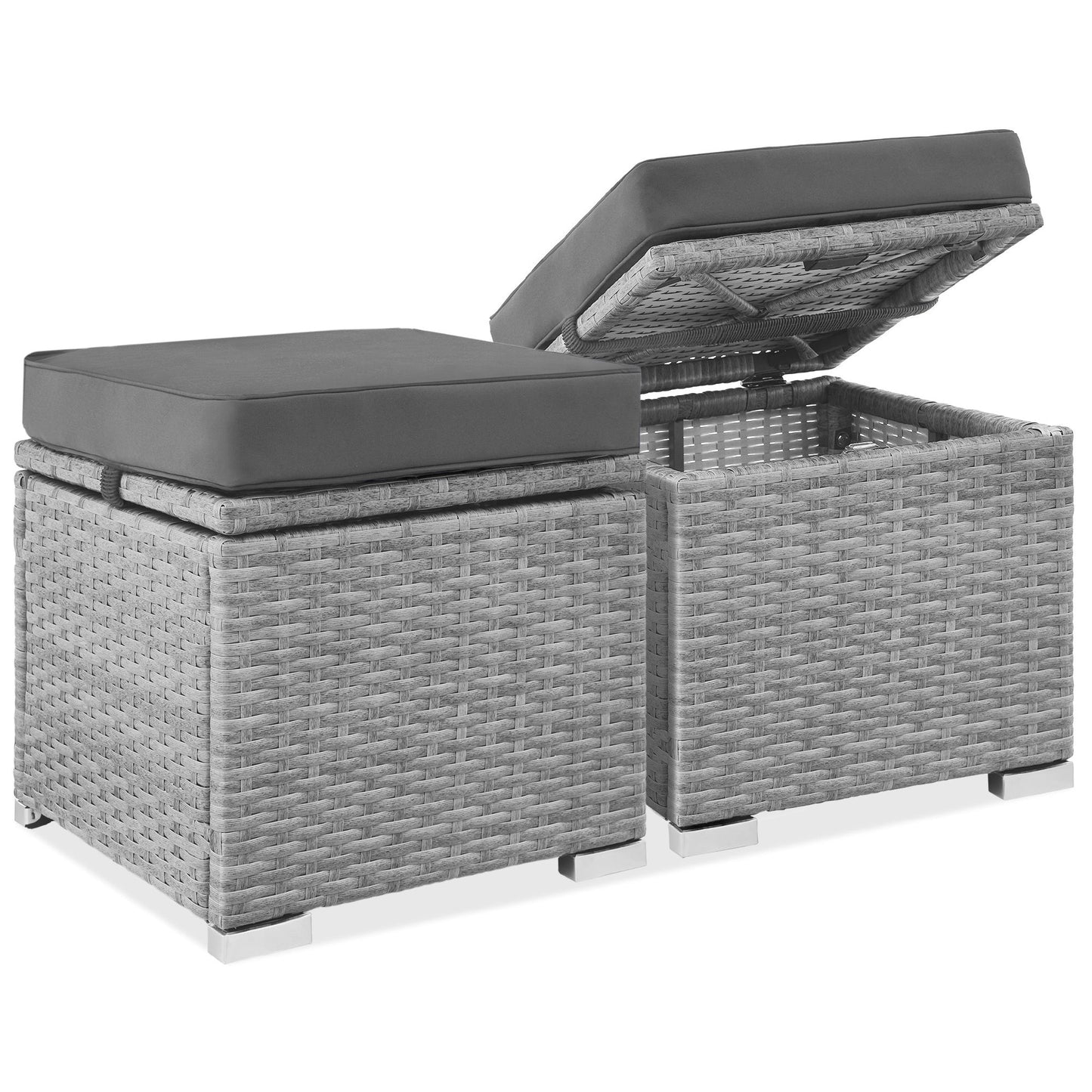 Set of 2 Wicker Ottomans, Multipurpose w/ Removable Cushions, Steel Frame