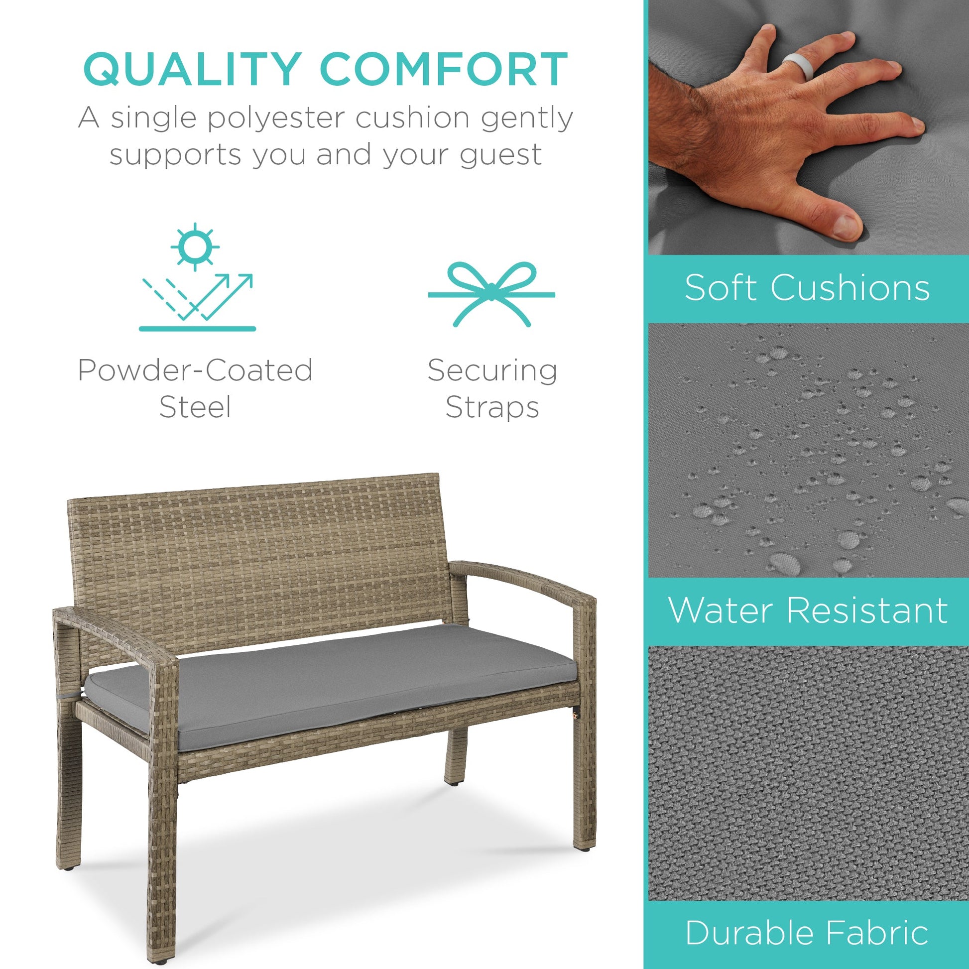 2-Person Wicker Porch Bench for Outdoor, Garden w/ 700lb Capacity - 47in