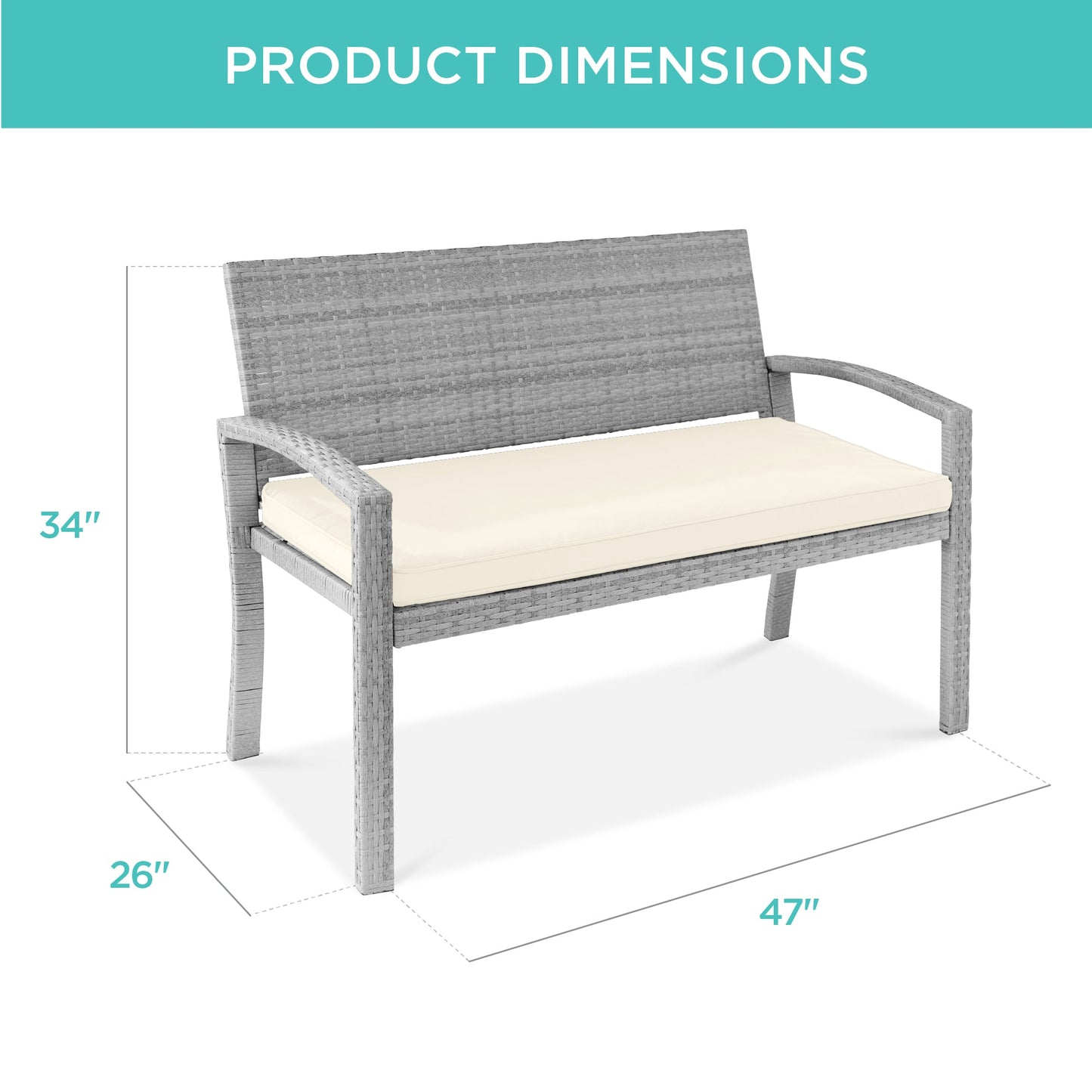 2-Person Wicker Porch Bench for Outdoor, Garden w/ 700lb Capacity - 47in