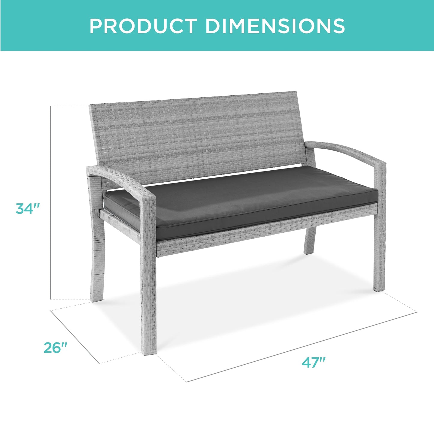 2-Person Wicker Porch Bench for Outdoor, Garden w/ 700lb Capacity - 47in