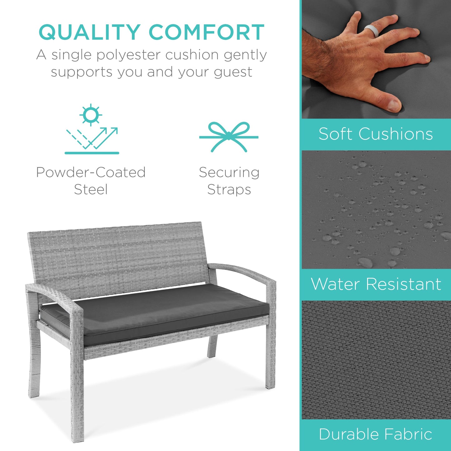 2-Person Wicker Porch Bench for Outdoor, Garden w/ 700lb Capacity - 47in