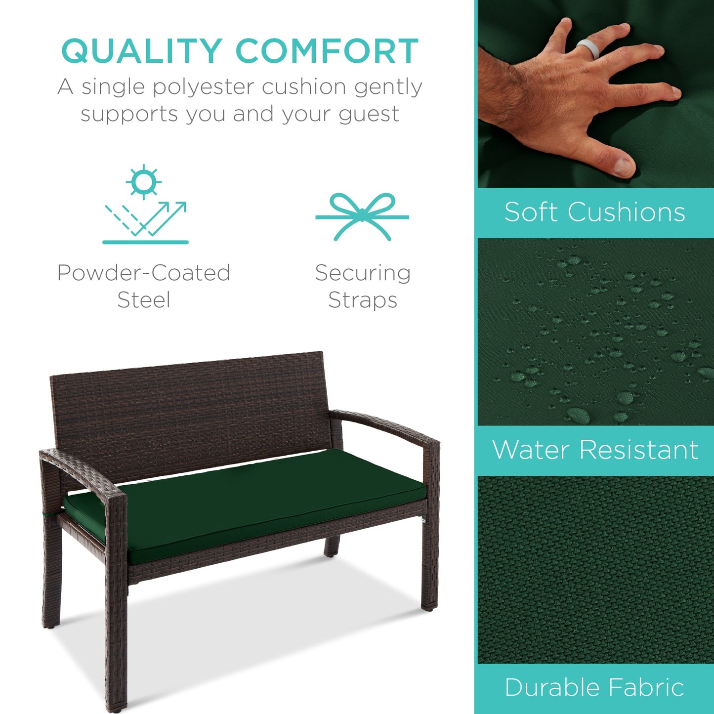 2-Person Wicker Porch Bench for Outdoor, Garden w/ 700lb Capacity - 47in