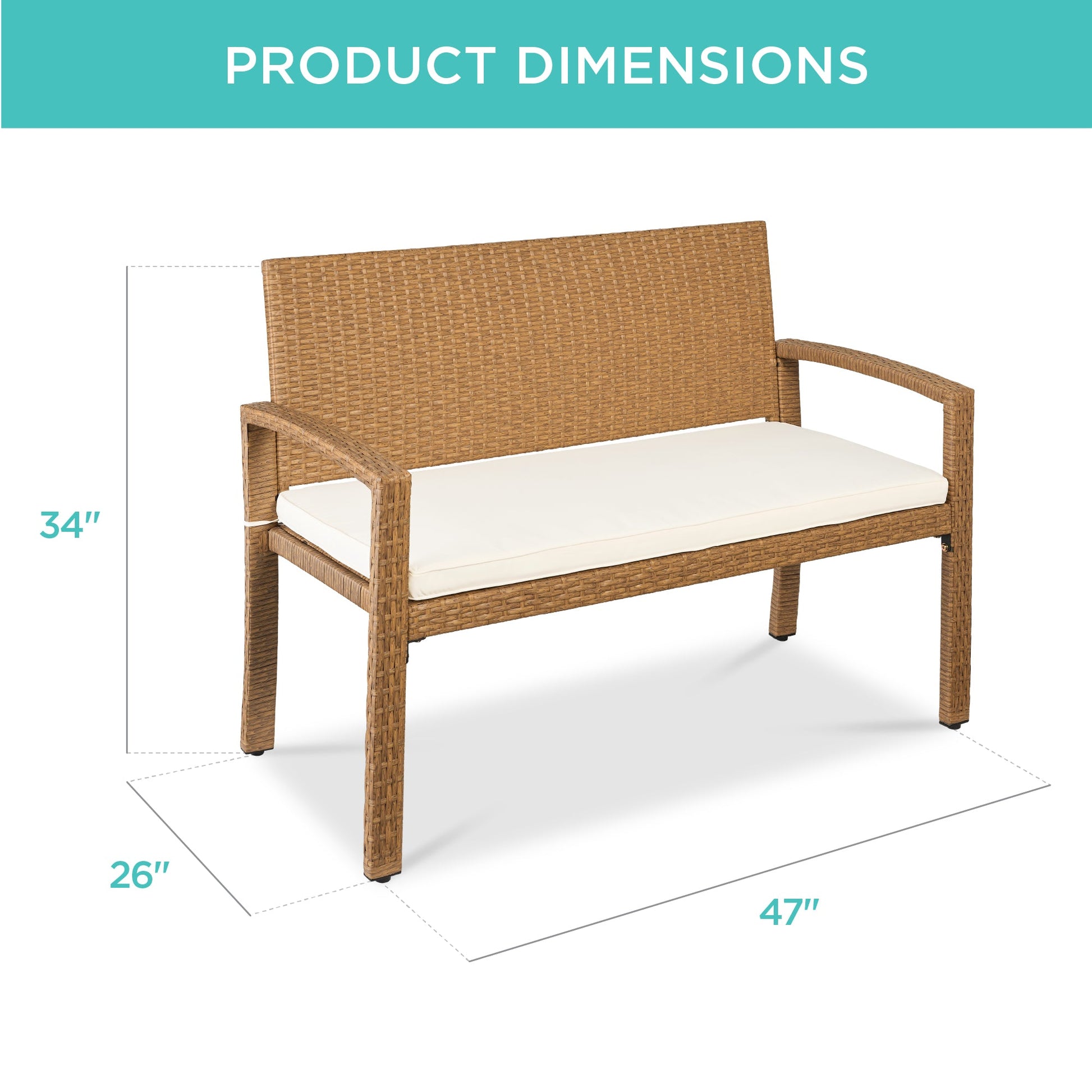 2-Person Wicker Porch Bench for Outdoor, Garden w/ 700lb Capacity - 47in