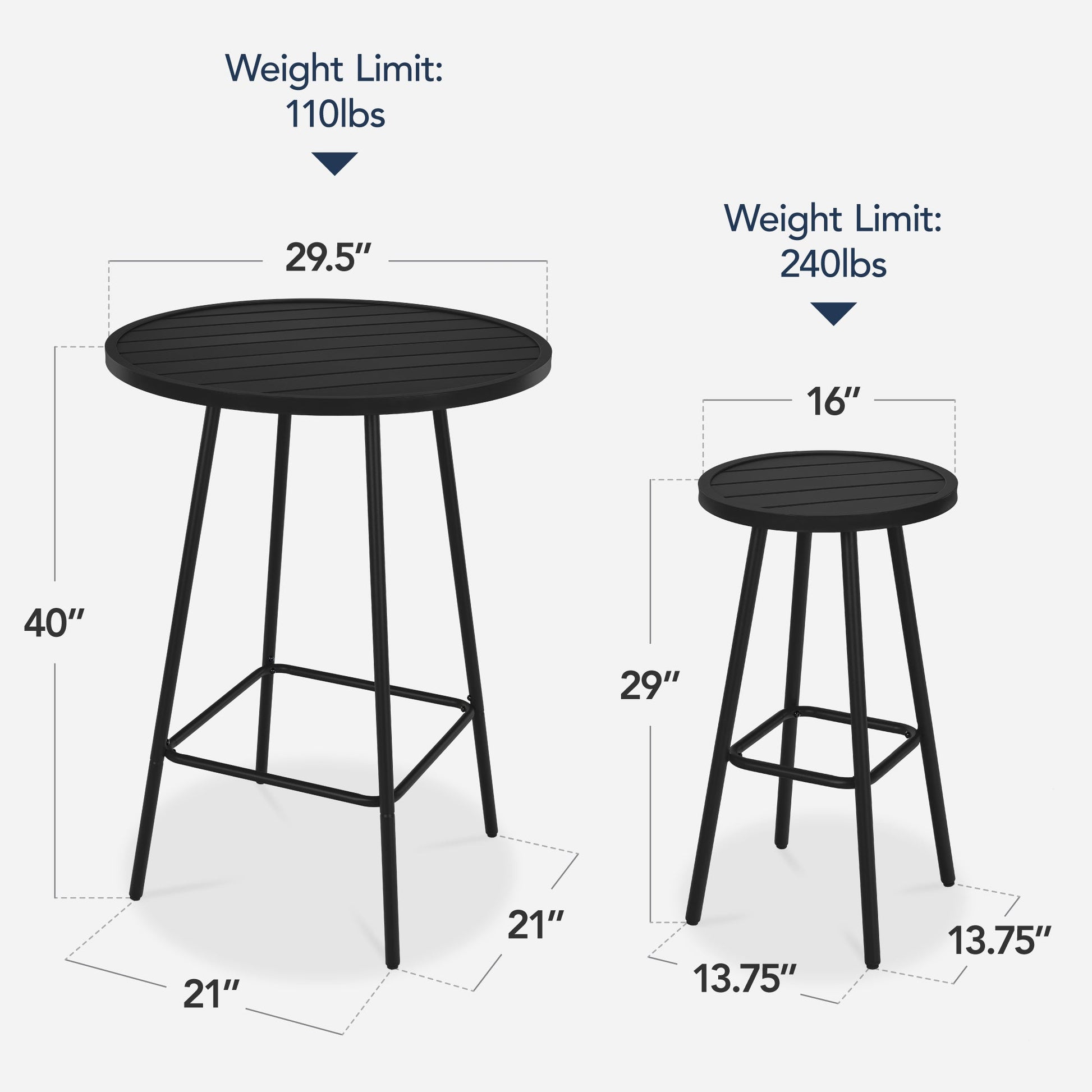 3-Piece Patio Bar Height Bistro Set w/ Backless Stools, Slatted Design