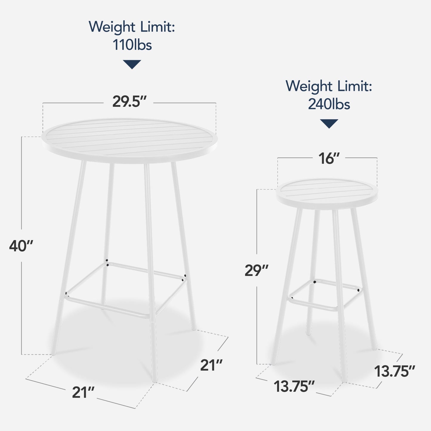 3-Piece Patio Bar Height Bistro Set w/ Backless Stools, Slatted Design