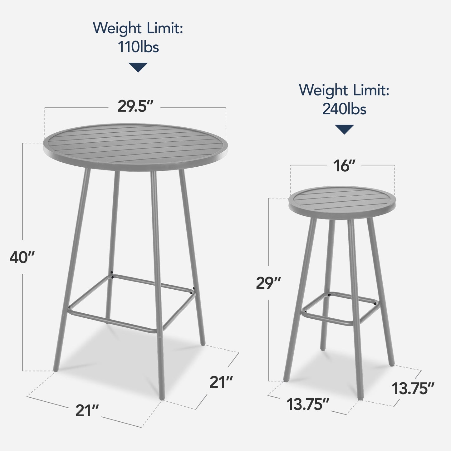 3-Piece Patio Bar Height Bistro Set w/ Backless Stools, Slatted Design