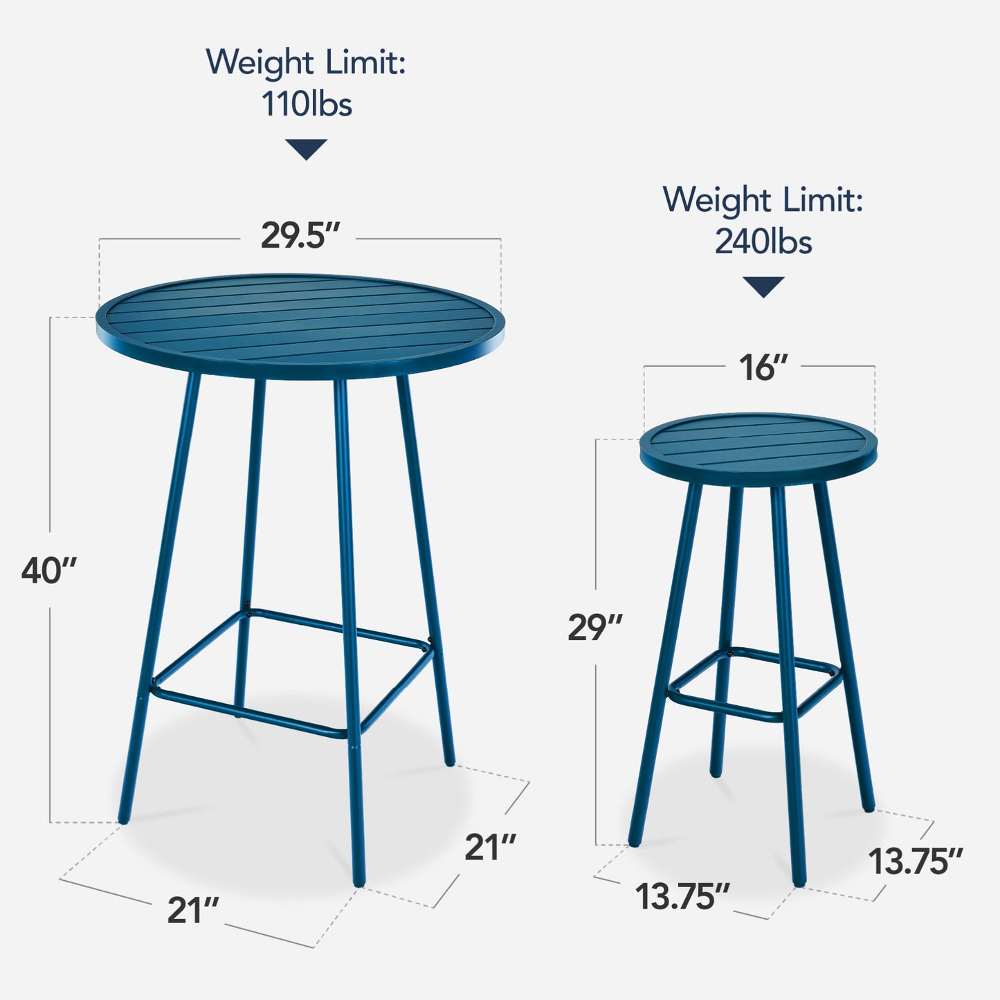 3-Piece Patio Bar Height Bistro Set w/ Backless Stools, Slatted Design