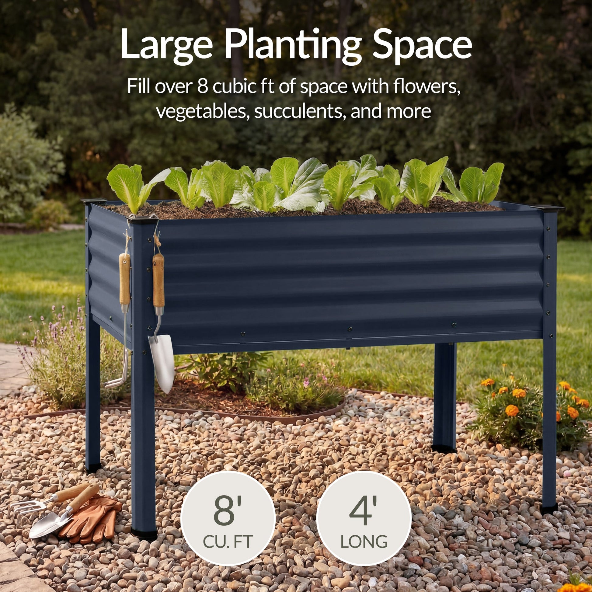 Elevated Galvanized Metal Garden Bed w/ Corner Protectors - 48x24x30in