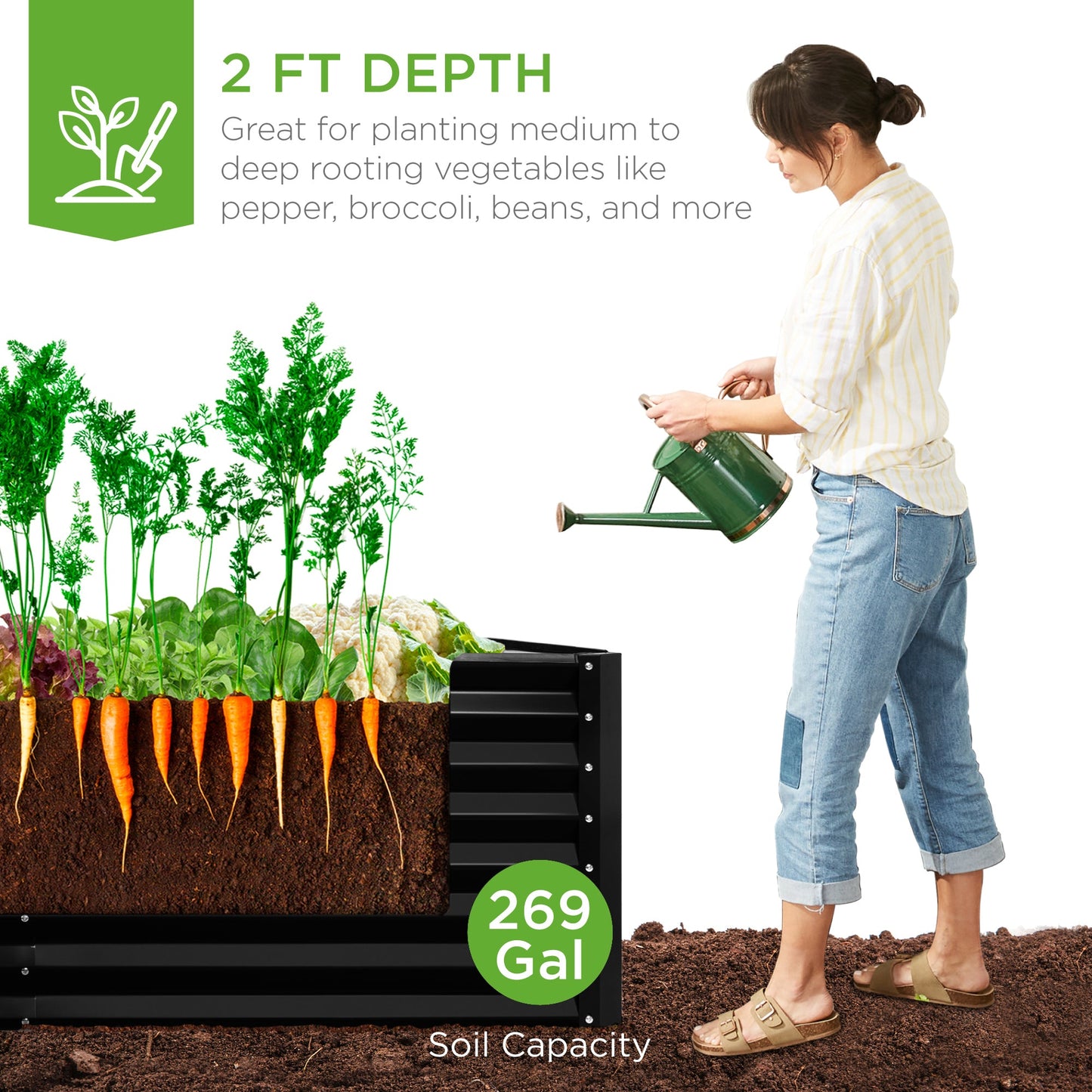 Outdoor Metal Raised Garden Bed for Vegetables, Flowers, Herbs - 6x3x2ft