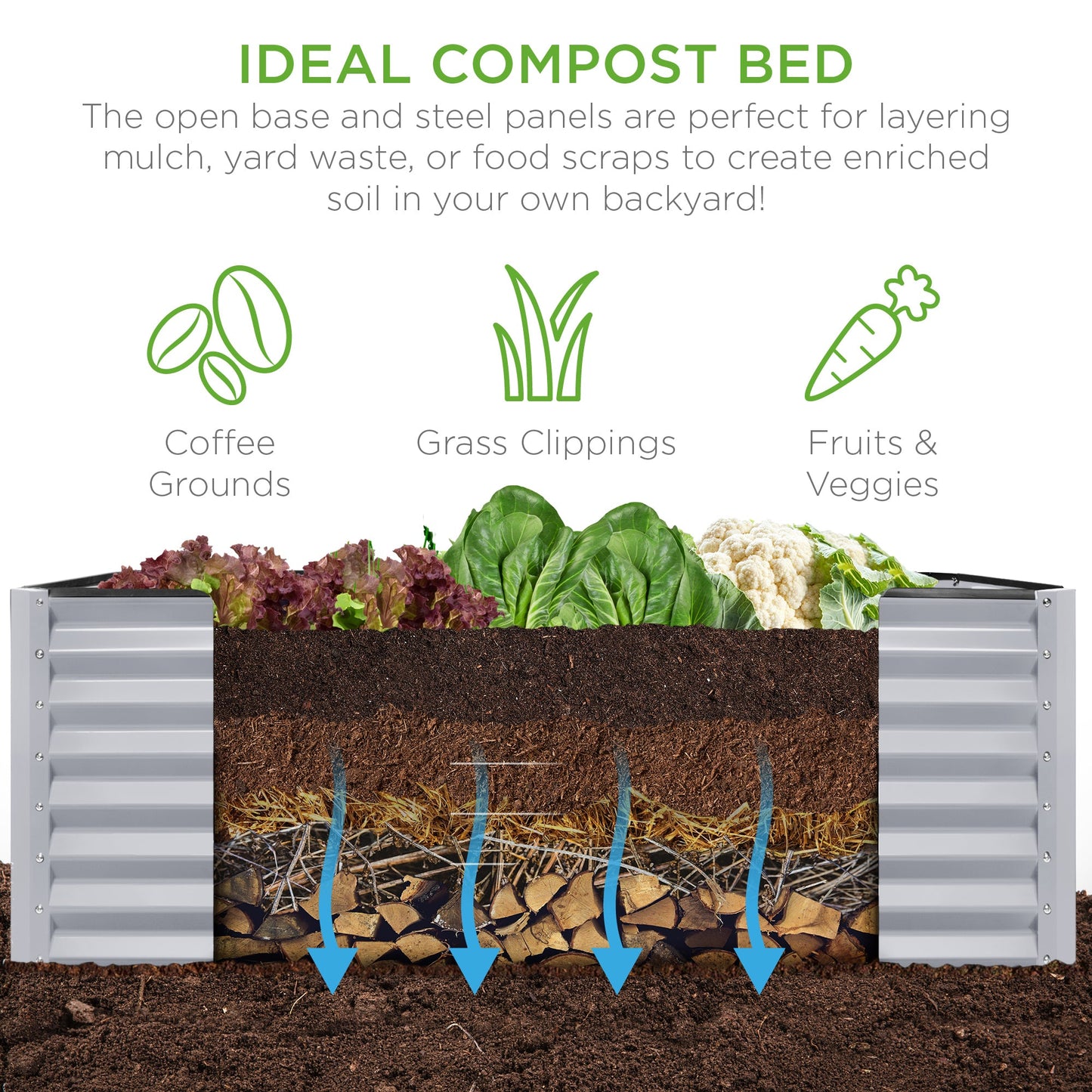 Outdoor Metal Raised Garden Bed for Vegetables, Flowers, Herbs - 6x3x2ft