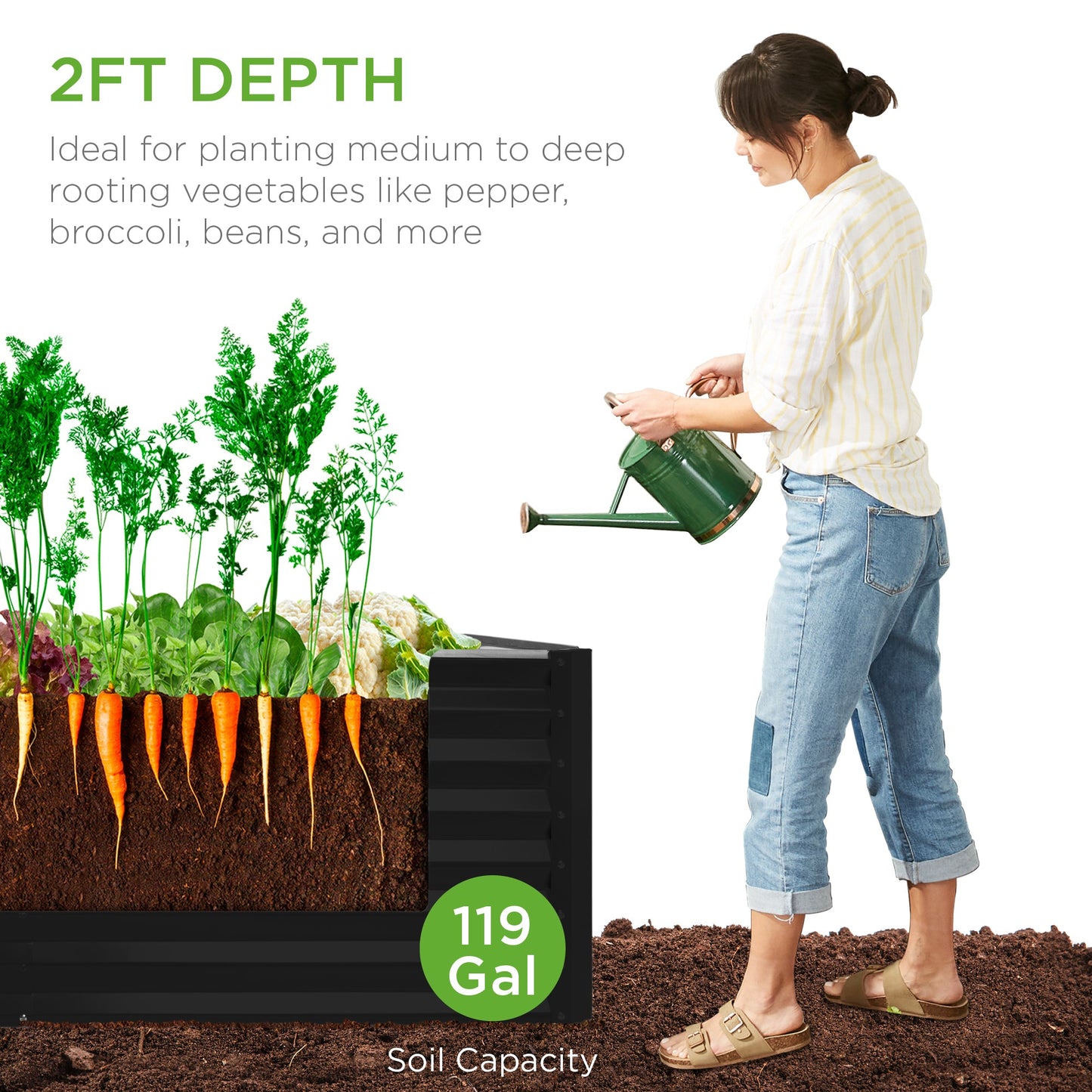 Outdoor Raised Metal Garden Bed for Vegetables, Flowers, Herbs - 4x2x2ft