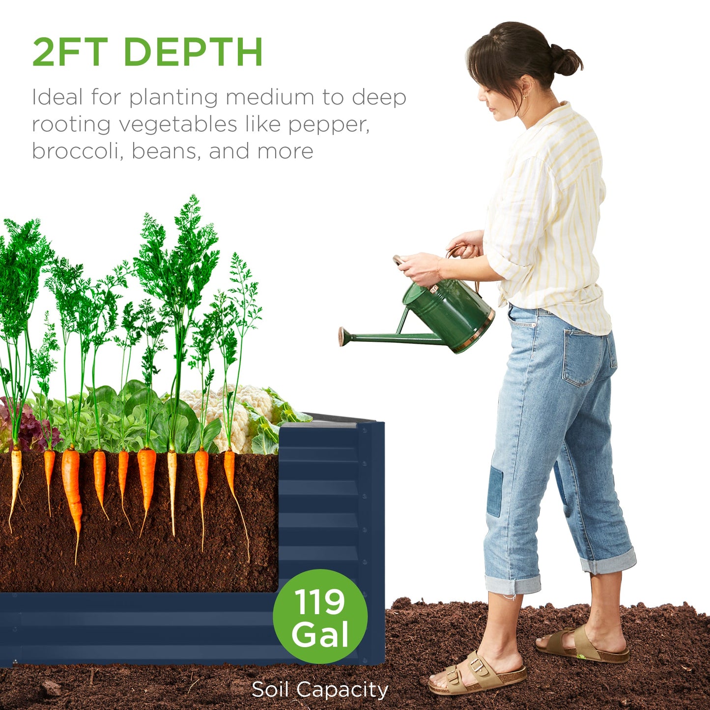 Outdoor Raised Metal Garden Bed for Vegetables, Flowers, Herbs - 4x2x2ft