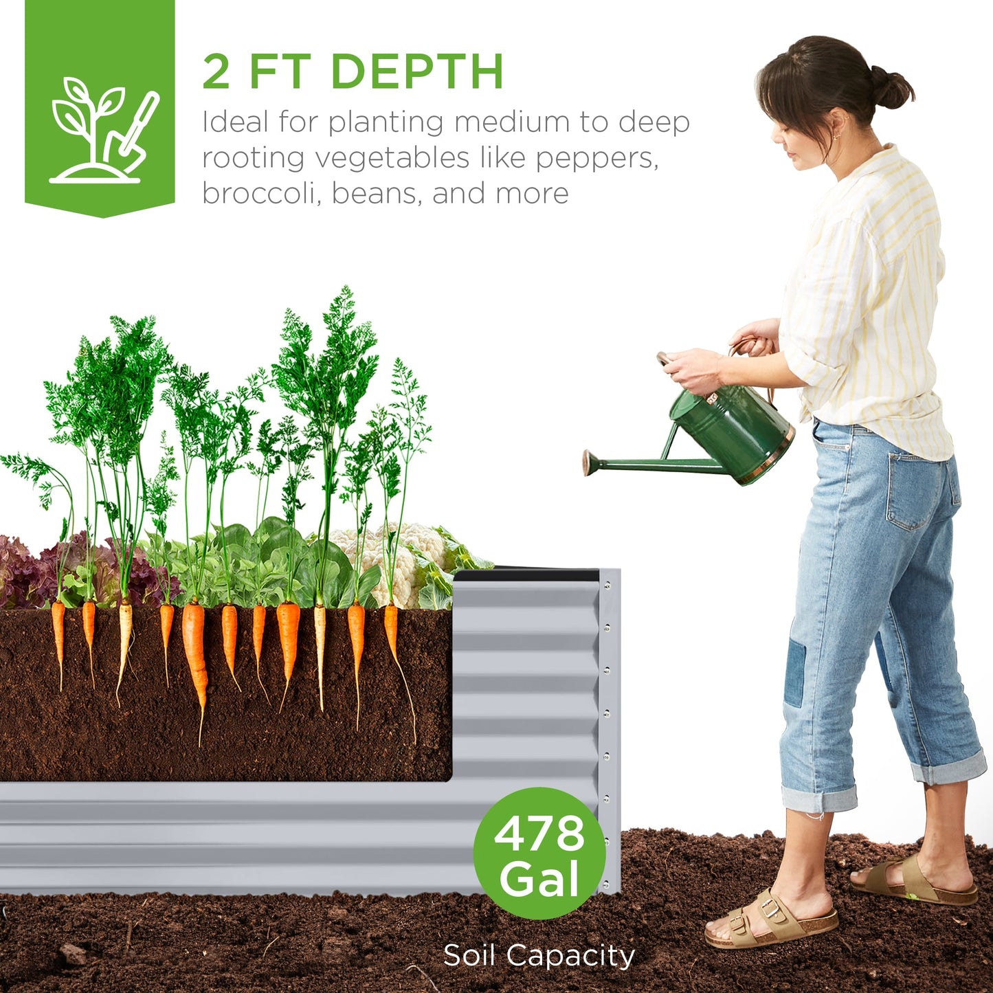 Outdoor Metal Raised Garden Bed for Vegetables, Flowers, Herbs - 8x4x2ft