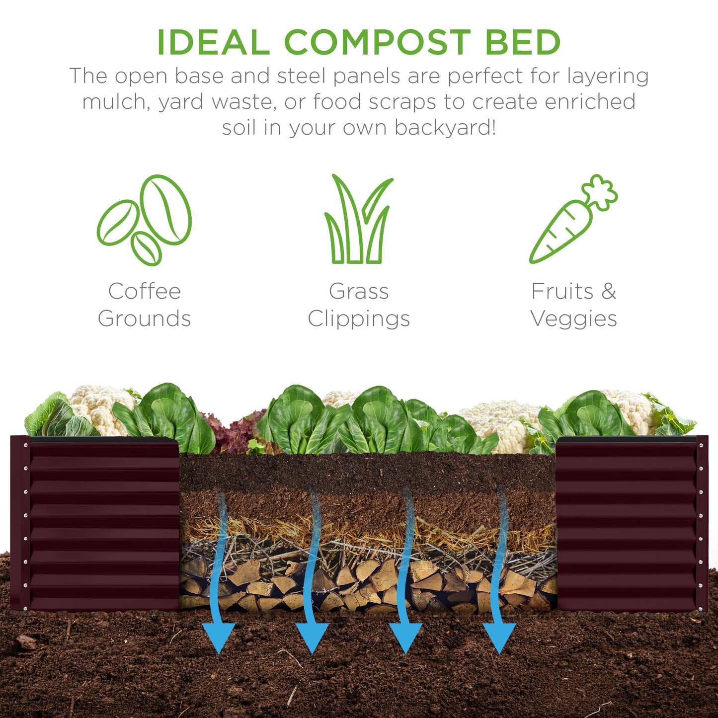 Outdoor Metal Raised Garden Bed for Vegetables, Flowers, Herbs - 8x4x2ft