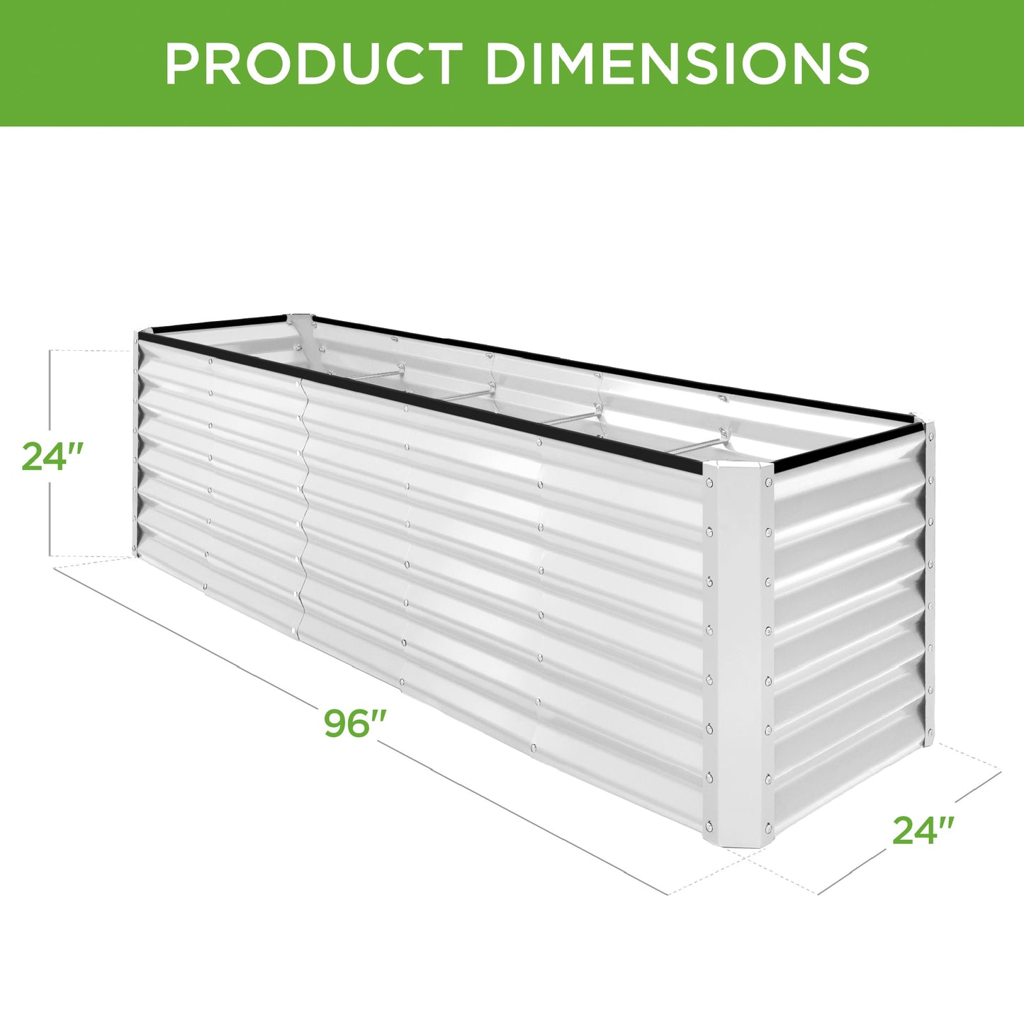 Outdoor Metal Raised Garden Bed for Vegetables, Flowers, Herbs - 8x2x2ft
