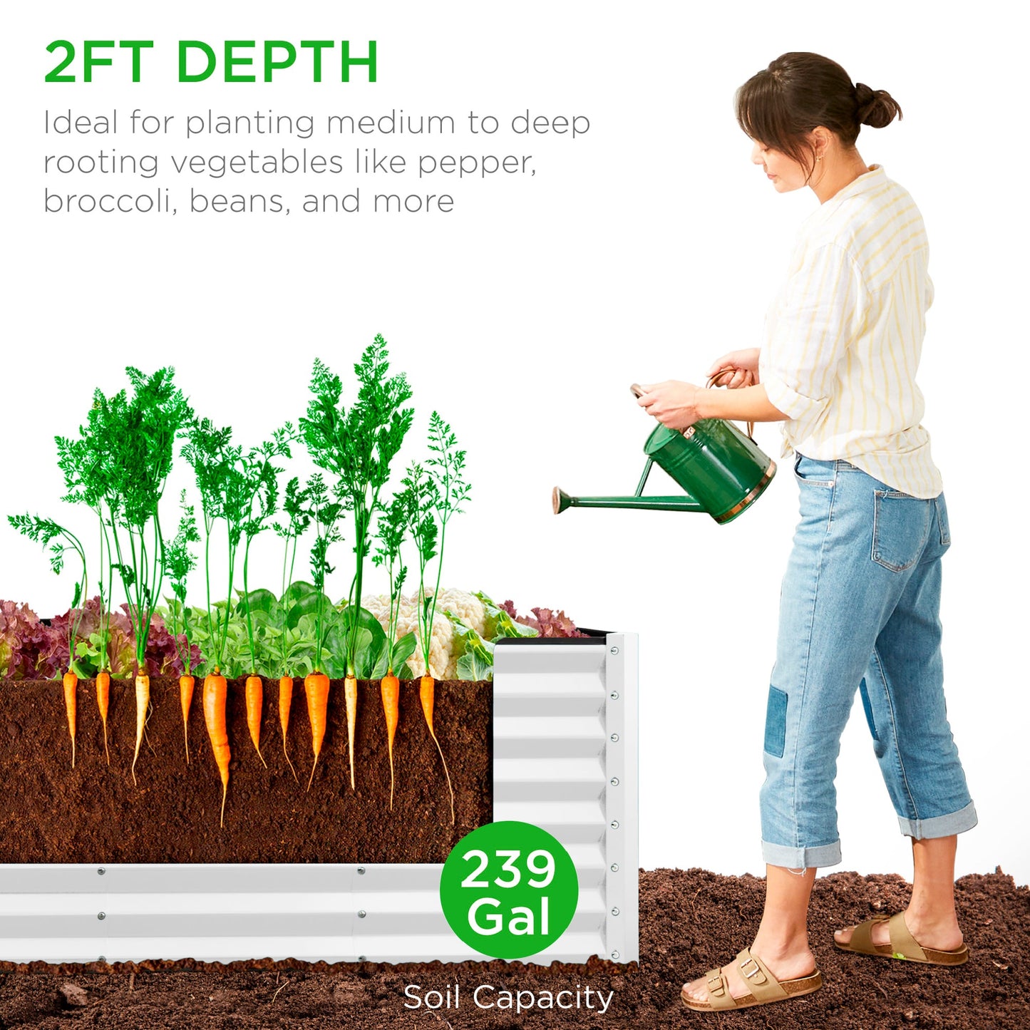 Outdoor Metal Raised Garden Bed for Vegetables, Flowers, Herbs - 8x2x2ft
