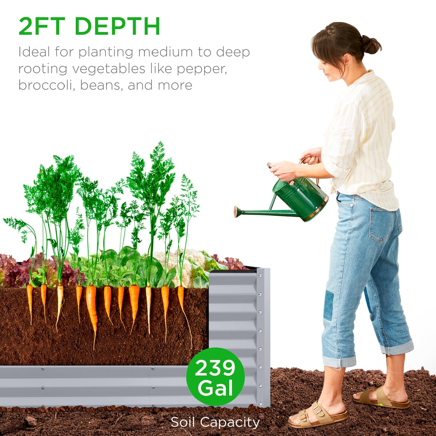 Outdoor Metal Raised Garden Bed for Vegetables, Flowers, Herbs - 8x2x2ft