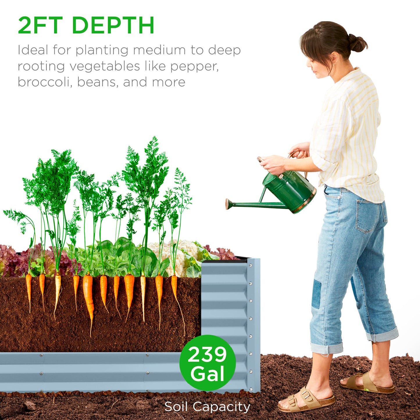 Outdoor Metal Raised Garden Bed for Vegetables, Flowers, Herbs - 8x2x2ft