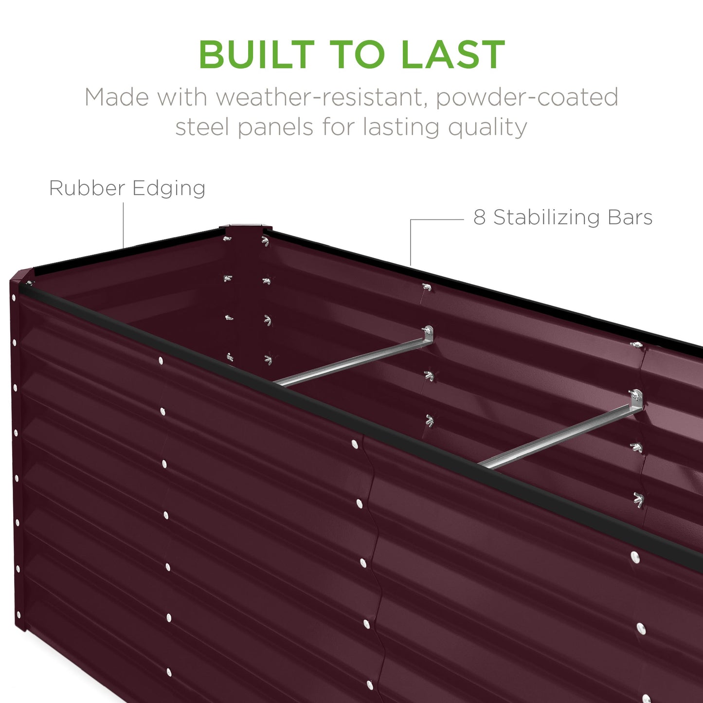 Outdoor Metal Raised Garden Bed for Vegetables, Flowers, Herbs - 8x2x2ft