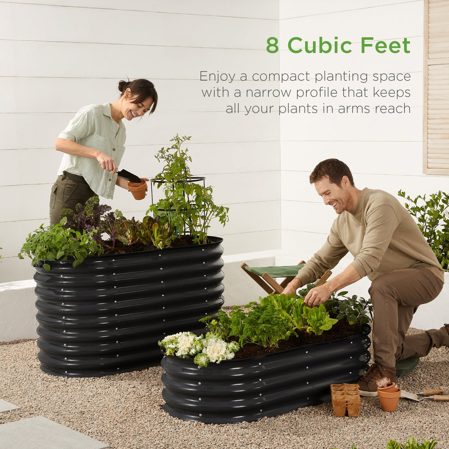 Outdoor Raised Metal Oval Garden Bed, Planter Box - 4x2x1ft