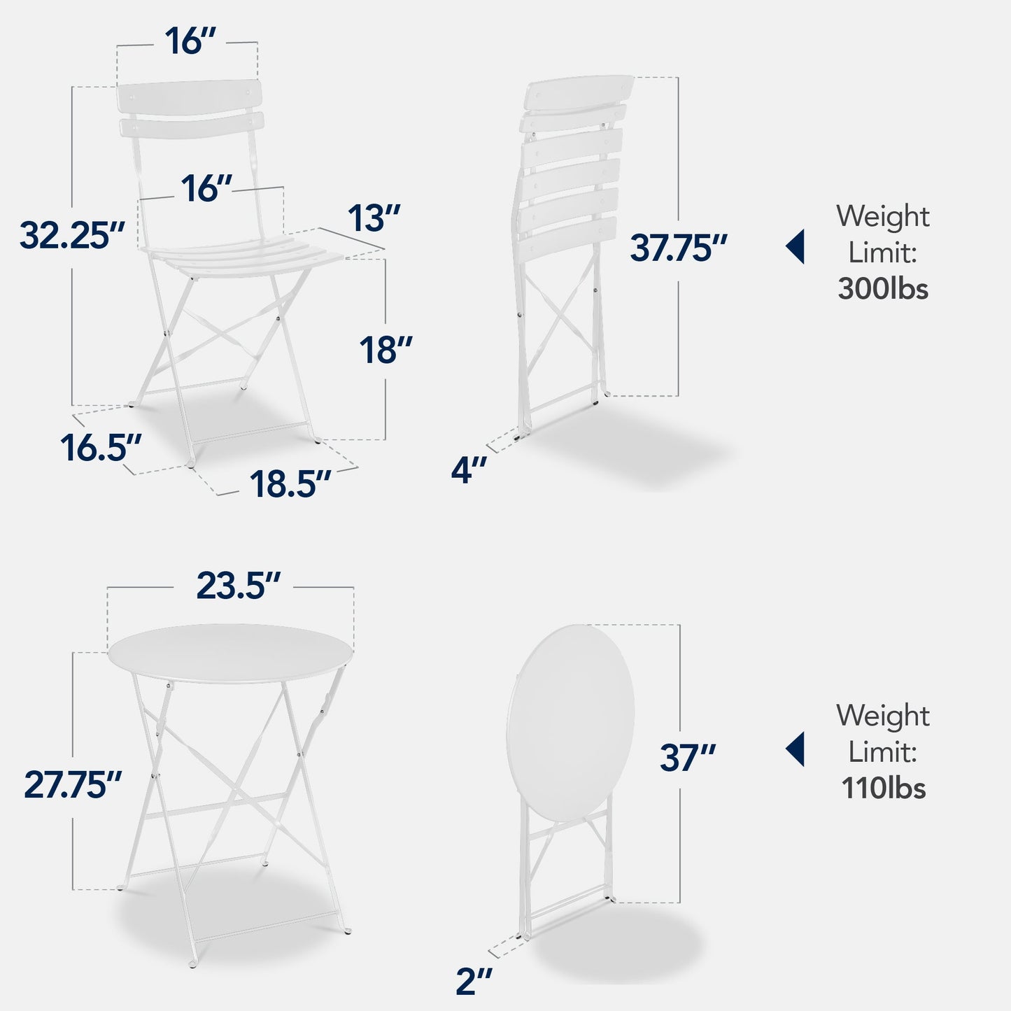 3-Piece Small Folding Patio Bistro Set w/ 2 Chairs