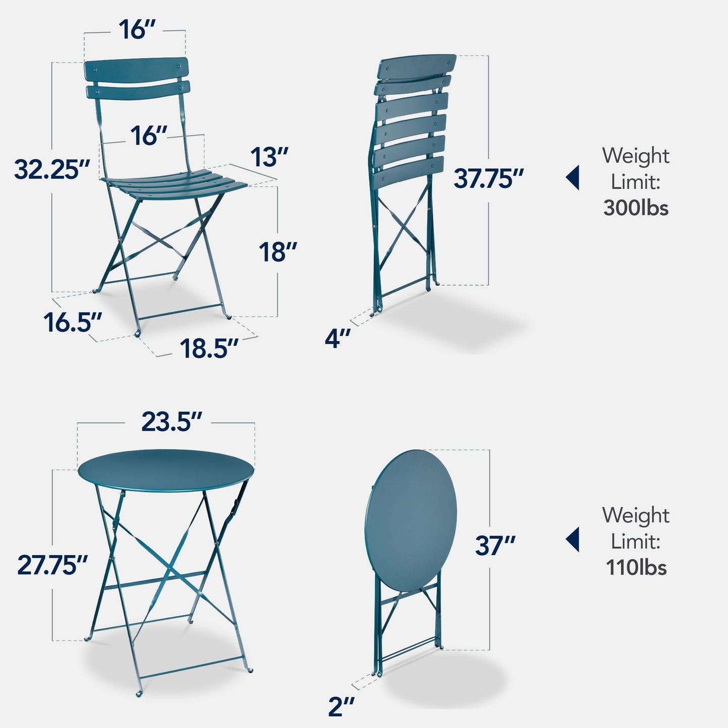 3-Piece Small Folding Patio Bistro Set w/ 2 Chairs