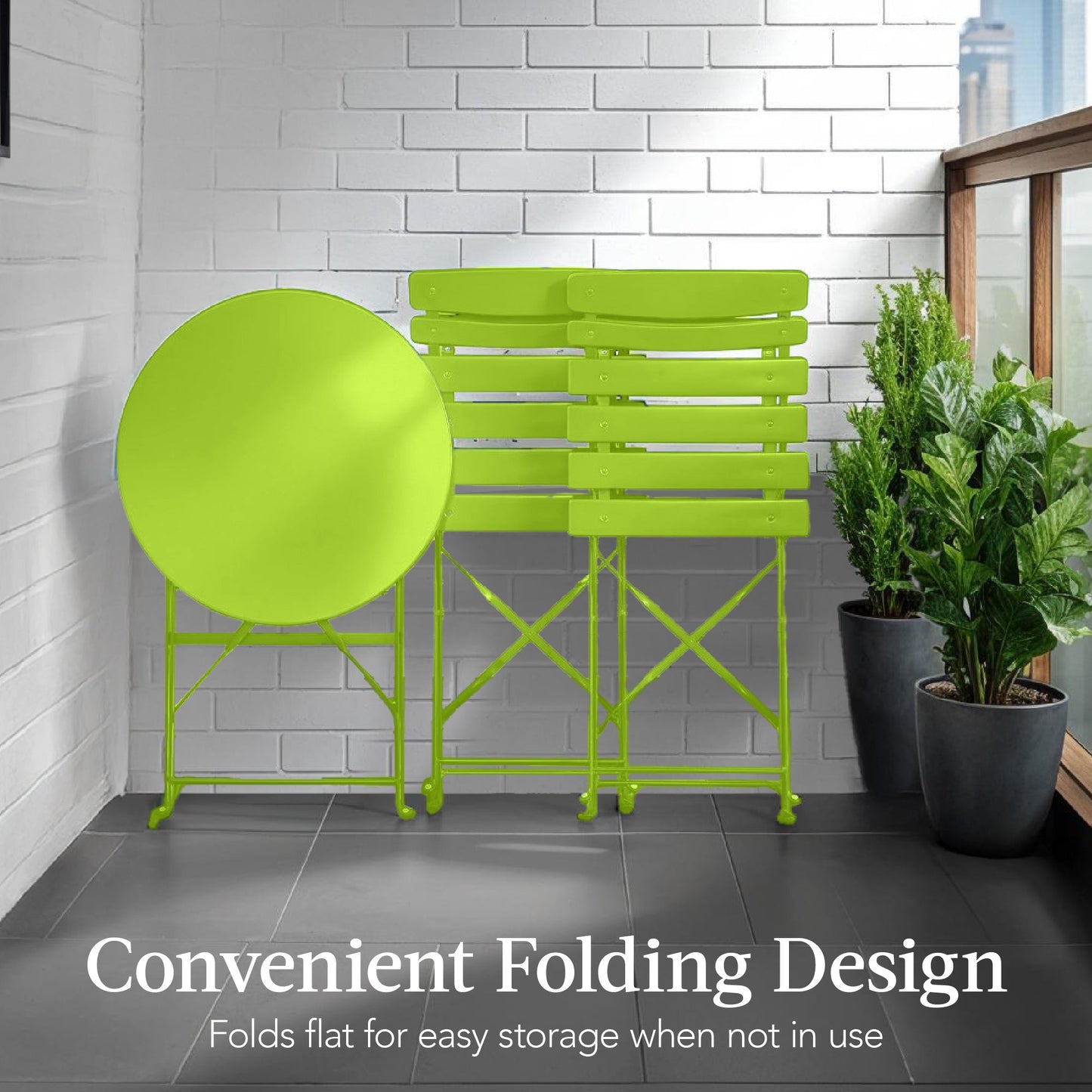 3-Piece Small Folding Patio Bistro Set w/ 2 Chairs