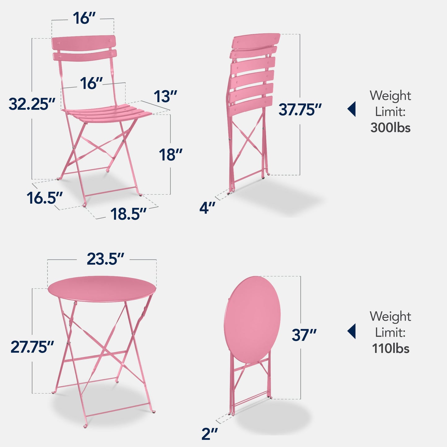 3-Piece Small Folding Patio Bistro Set w/ 2 Chairs