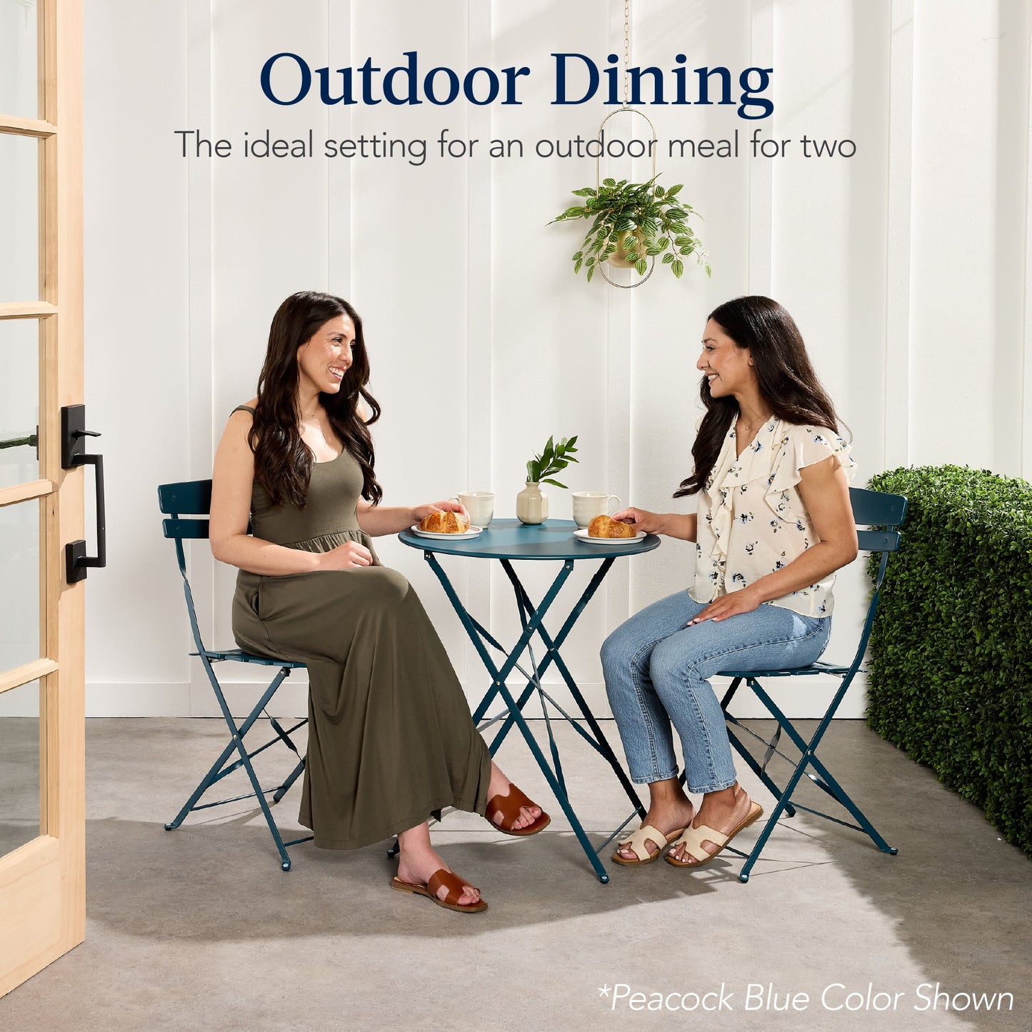 3-Piece Small Folding Patio Bistro Set w/ 2 Chairs
