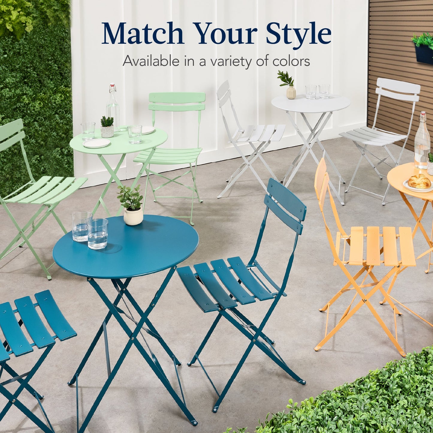 3-Piece Small Folding Patio Bistro Set w/ 2 Chairs