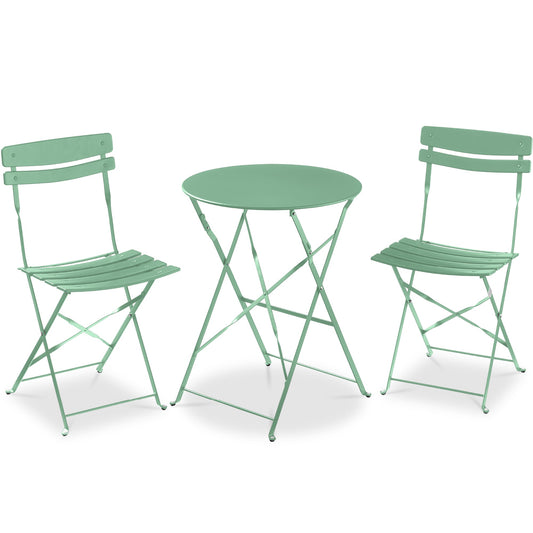 3-Piece Small Folding Patio Bistro Set w/ 2 Chairs