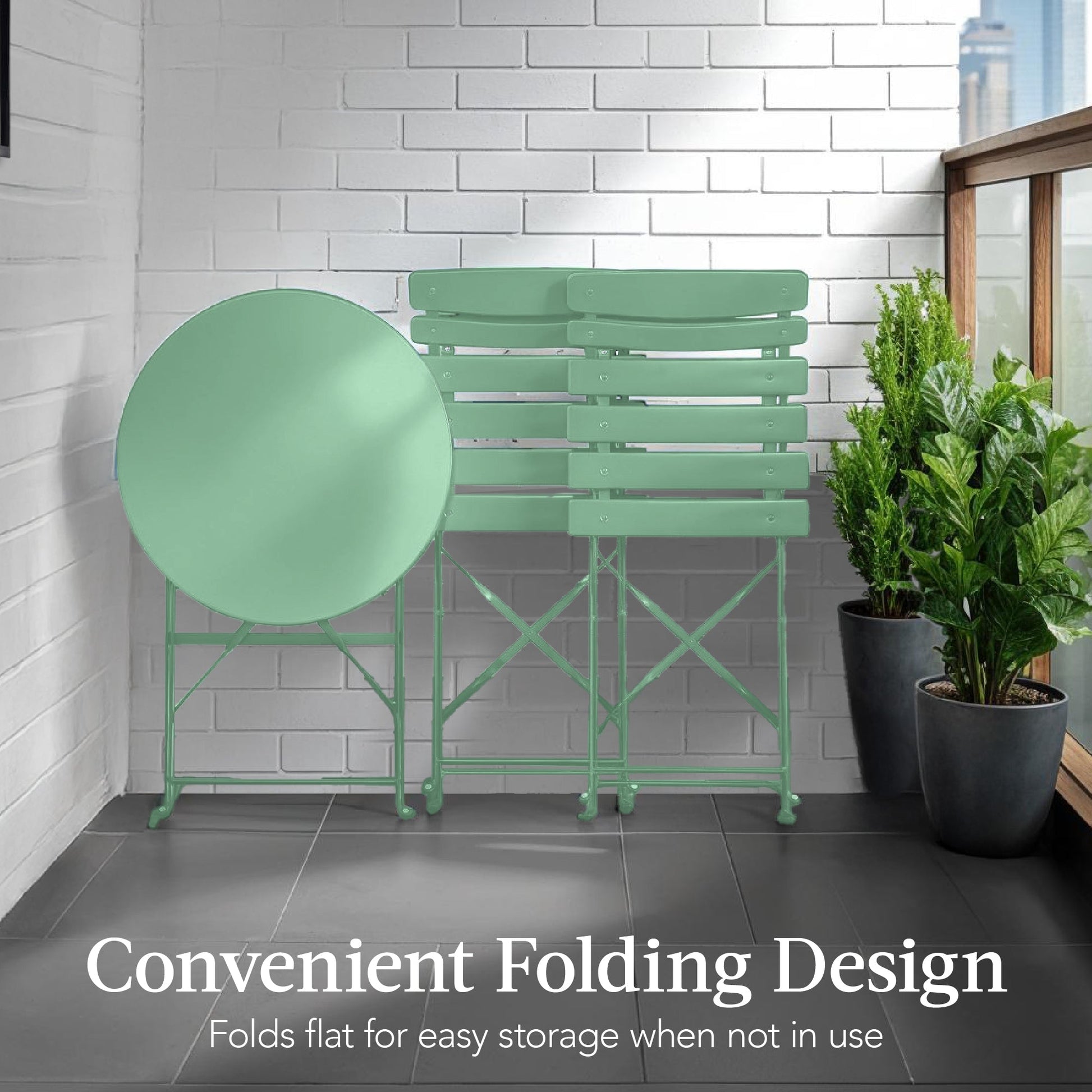 3-Piece Small Folding Patio Bistro Set w/ 2 Chairs