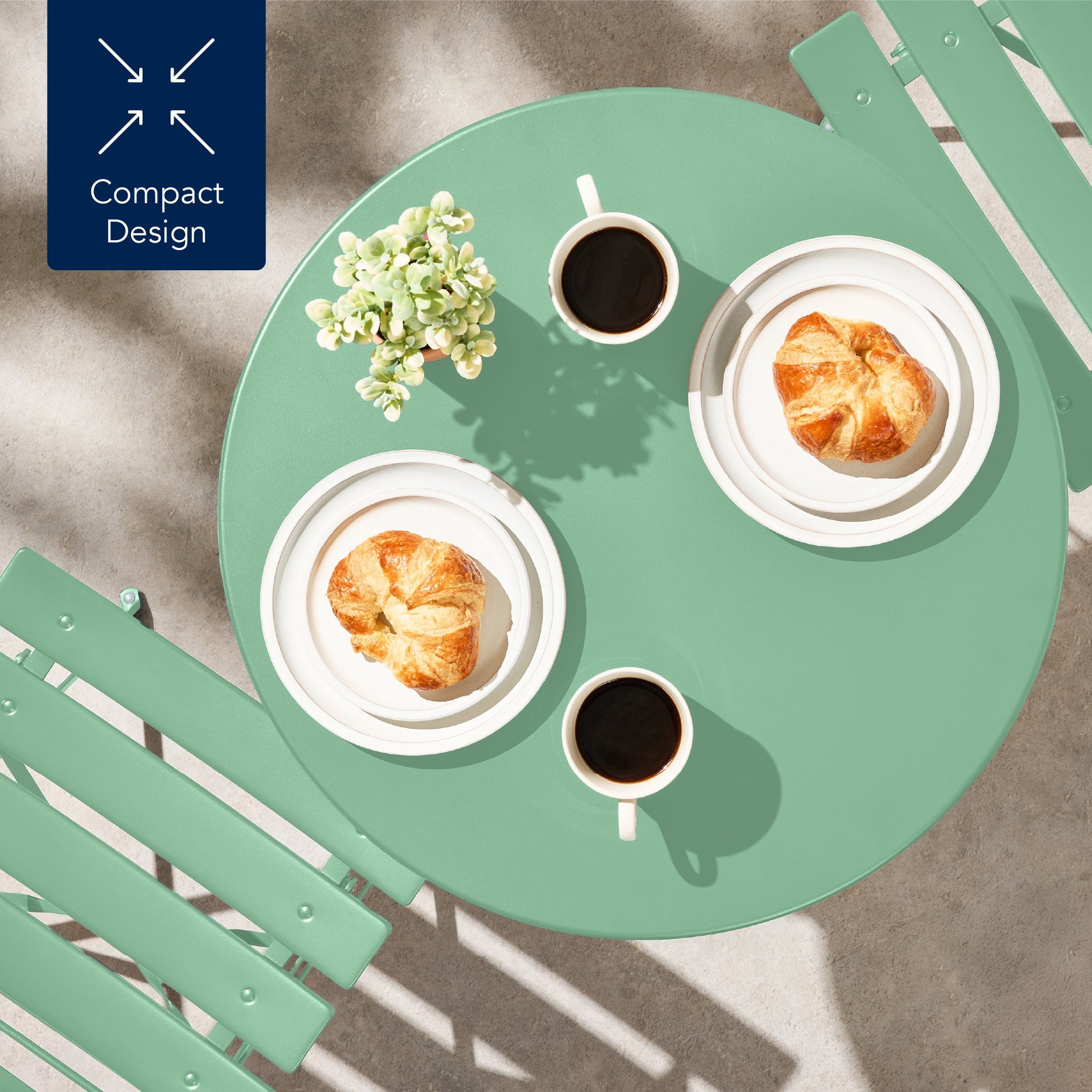 3-Piece Small Folding Patio Bistro Set w/ 2 Chairs